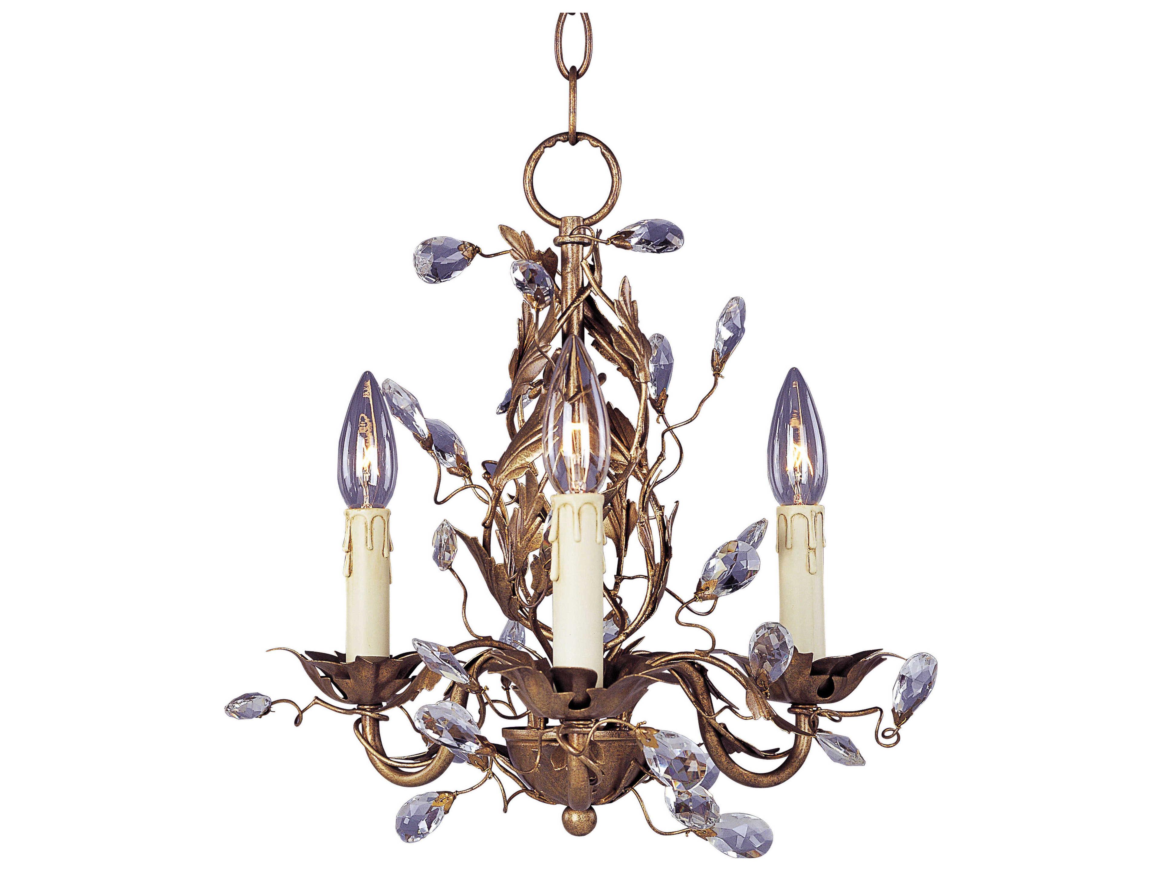 Elegante 3-Light Etruscan Gold Crystal Candelabra Chandelier