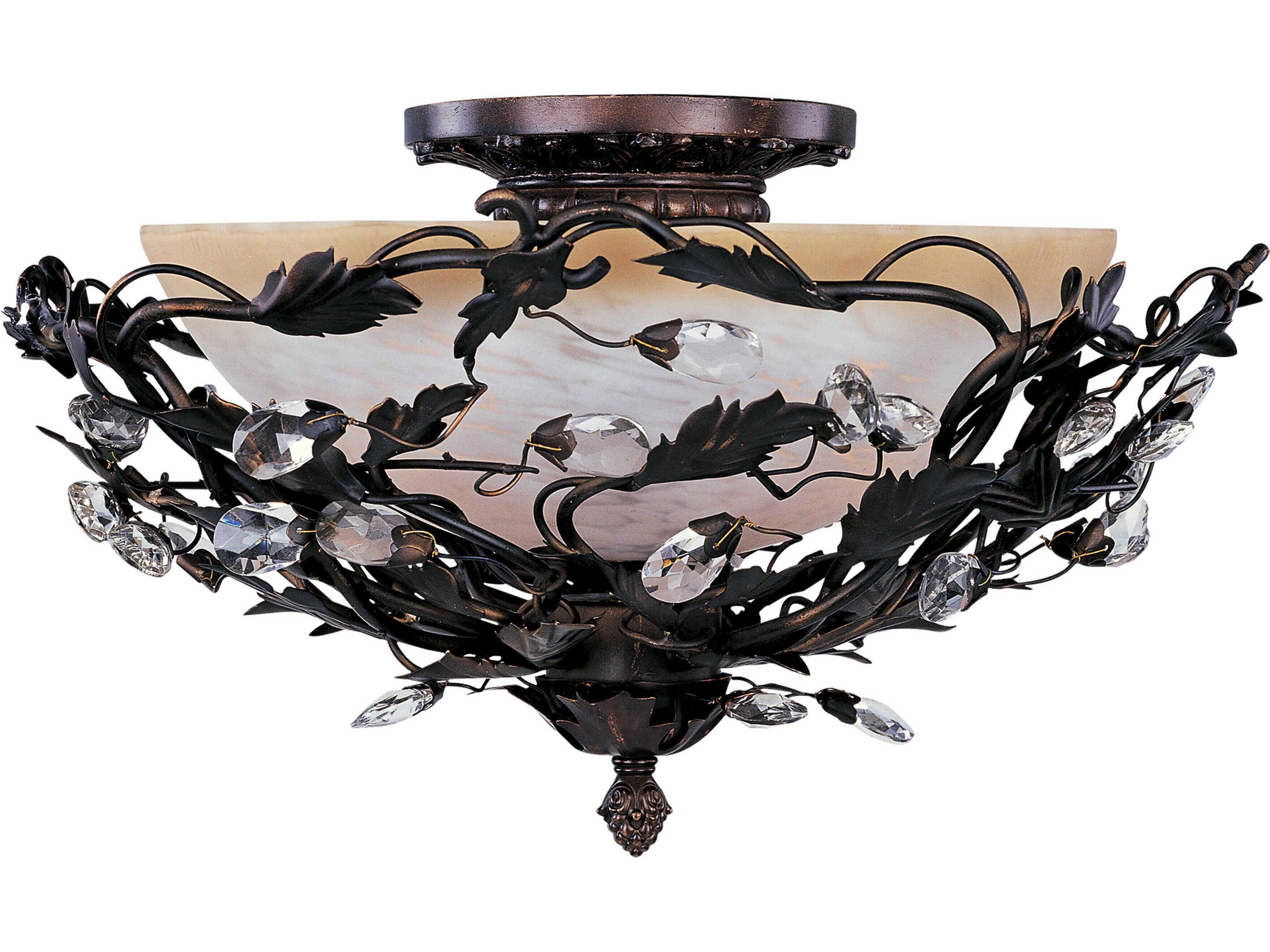 Elegante 3-Light Oil Rubbed Bronze Crystal Glass Bowl Semi Flush Mount