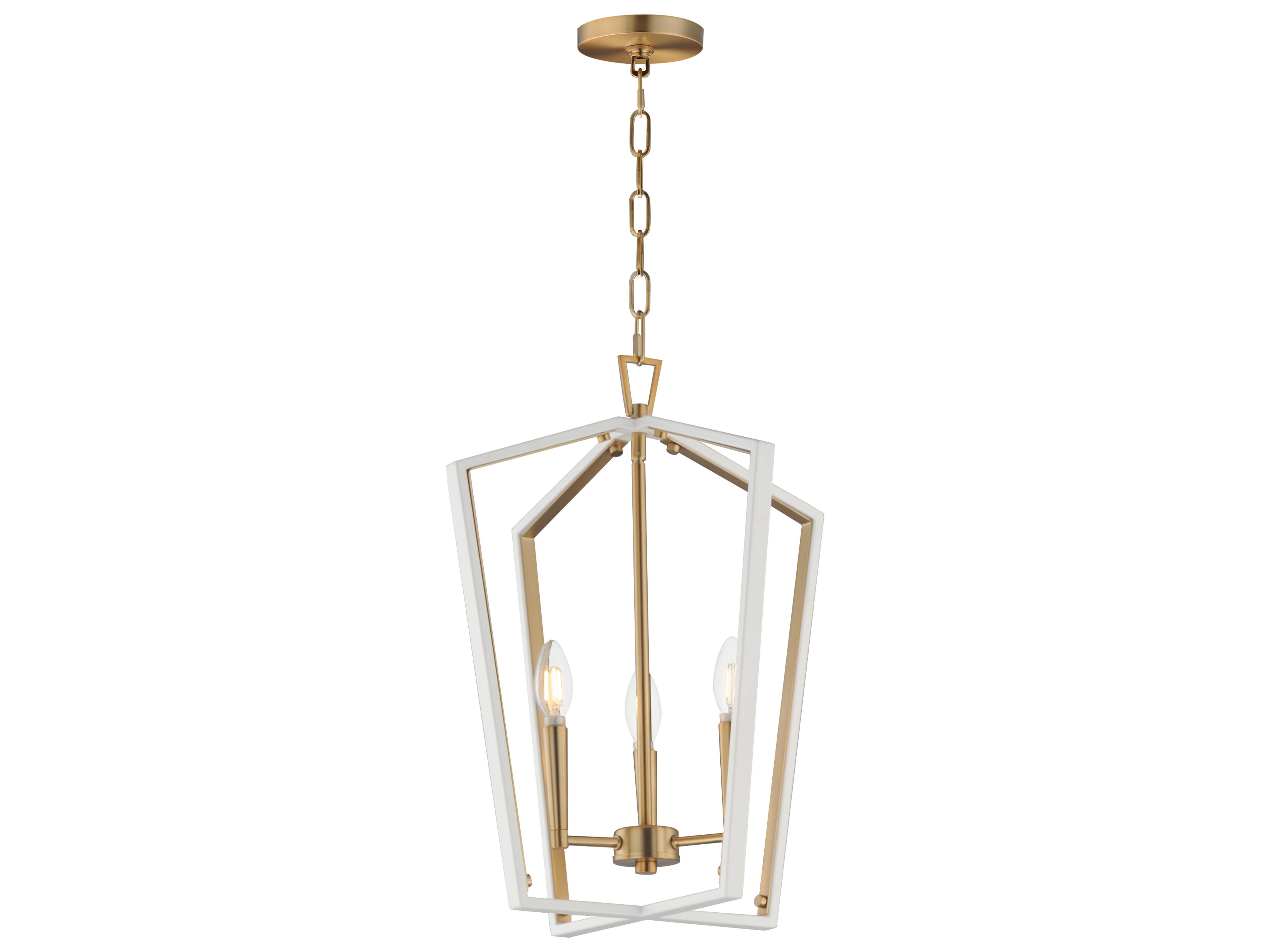 Melrose 3- Light White natural Aged Brass Lantern Pendant