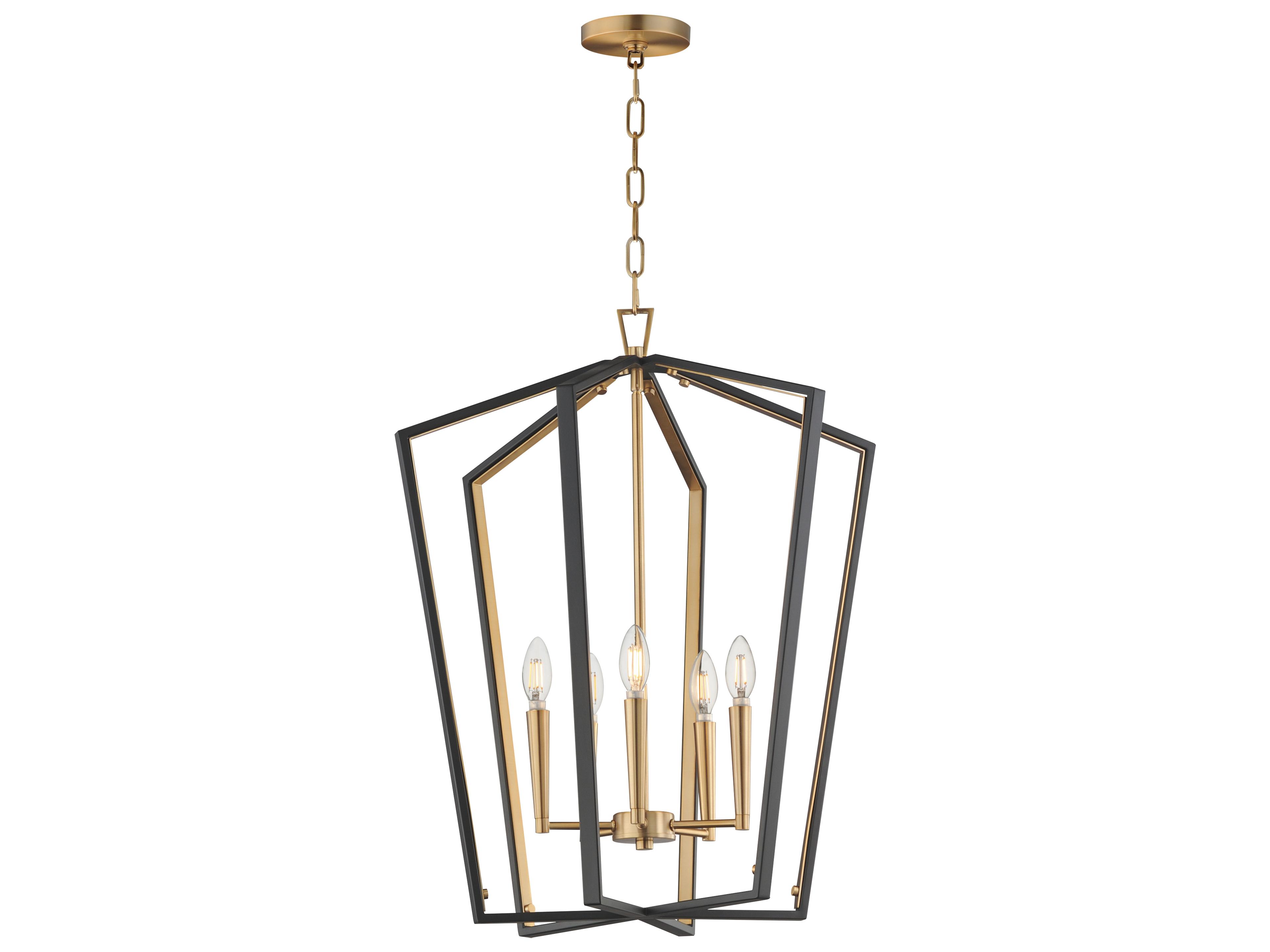 Melrose 5- Light Black Natural Aged Brass Lantern Pendant