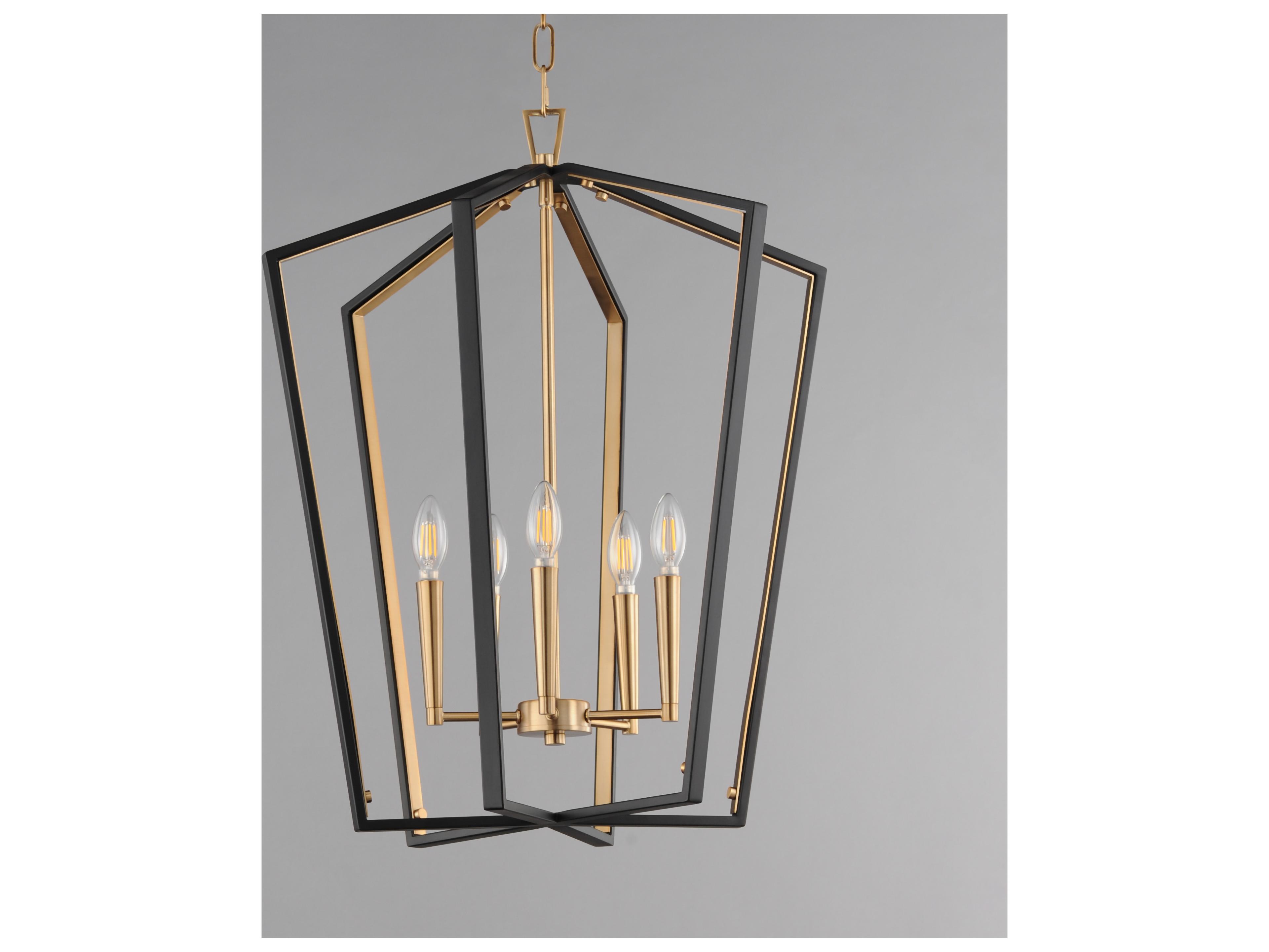 Maxim Lighting Melrose 5- Light Black Natural Aged Brass Lantern Pendant