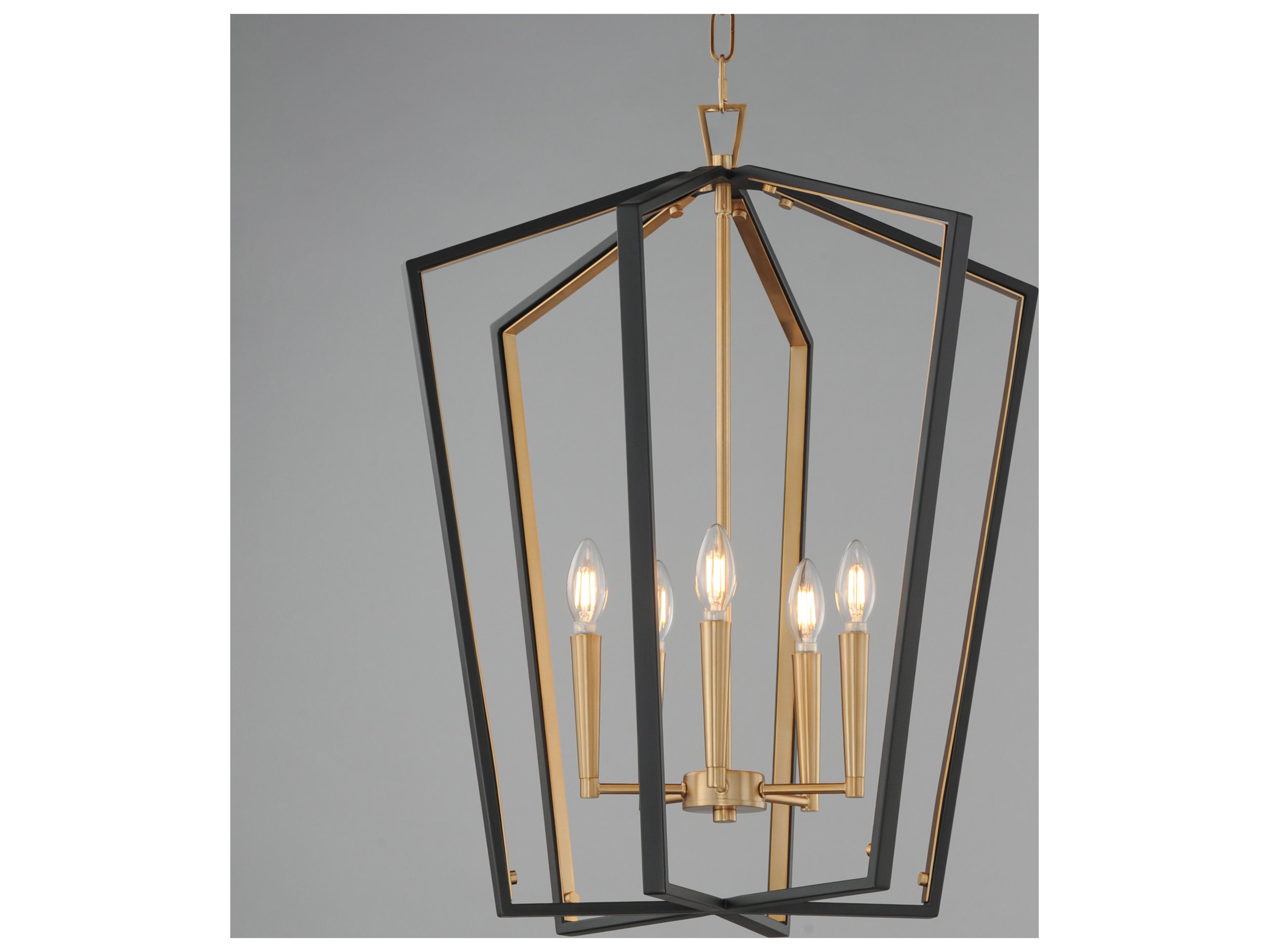 Maxim Lighting Melrose 5- Light Black Natural Aged Brass Lantern Pendant