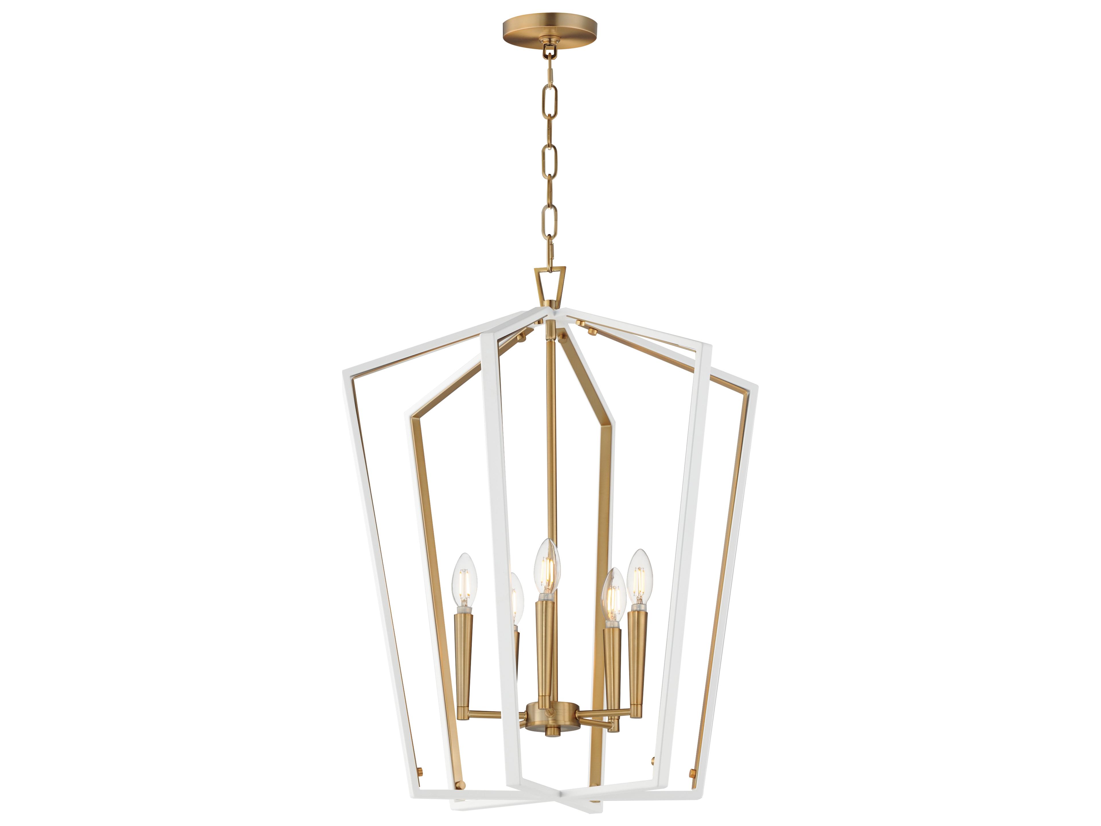 Melrose 5- Light White natural Aged Brass Lantern Pendant