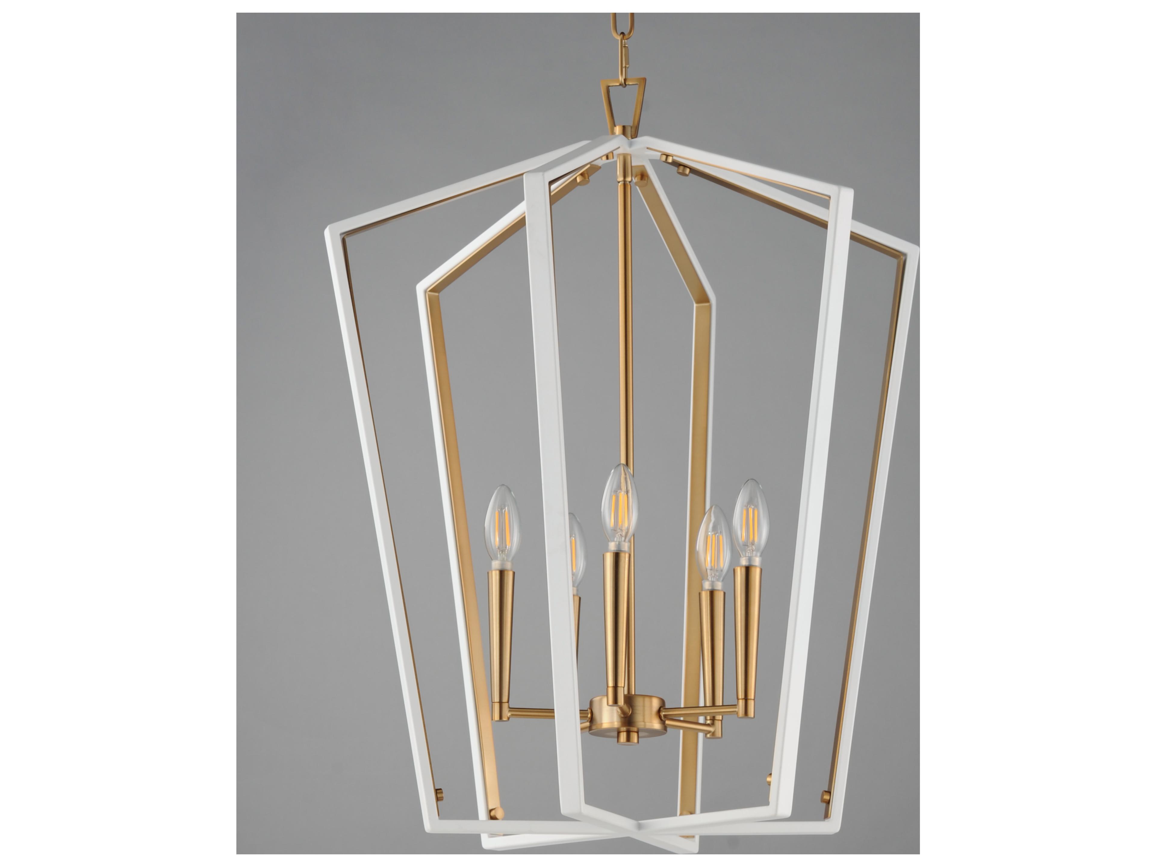 Maxim Lighting Melrose 5- Light White natural Aged Brass Lantern Pendant