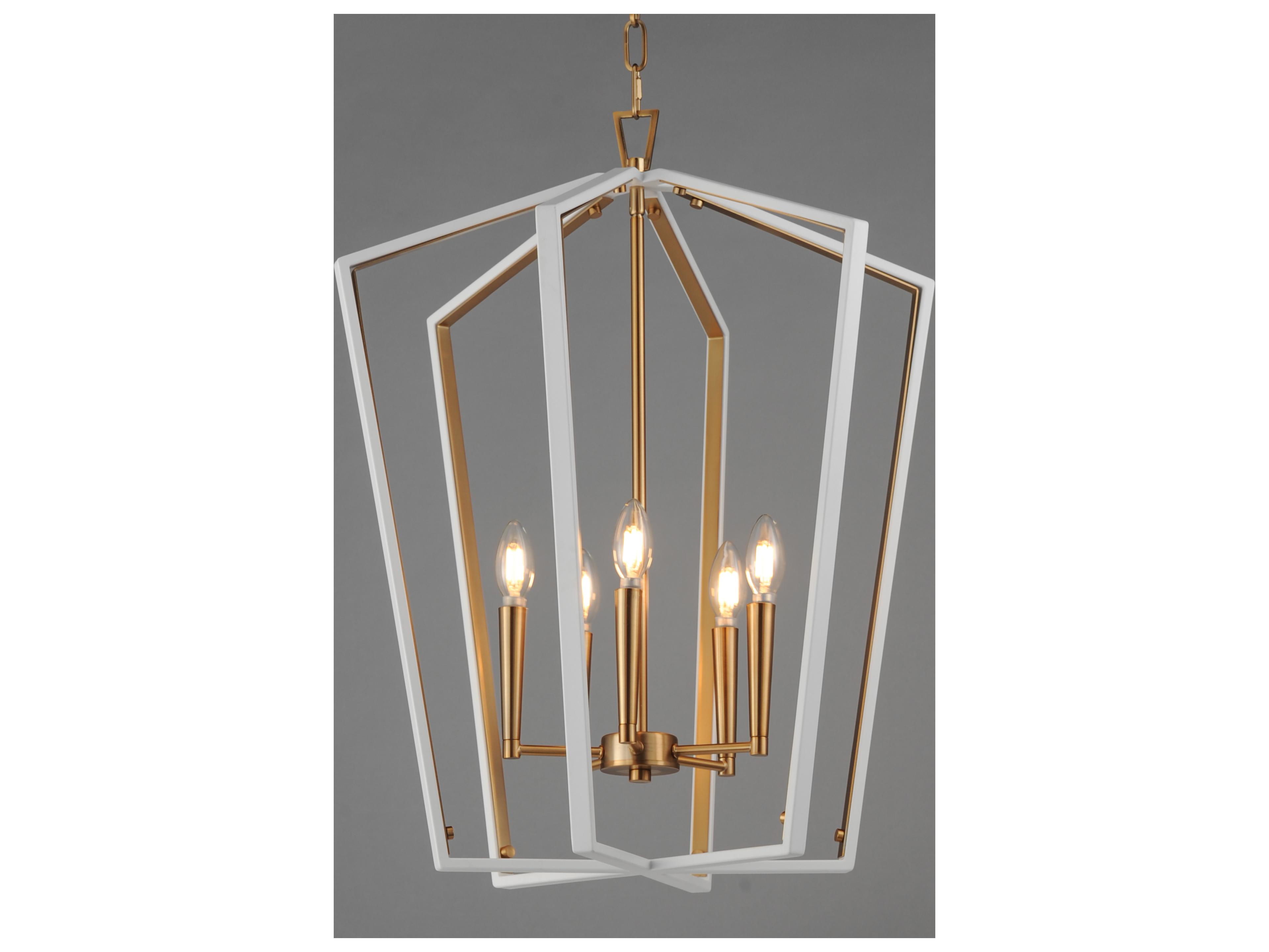 Maxim Lighting Melrose 5- Light White natural Aged Brass Lantern Pendant
