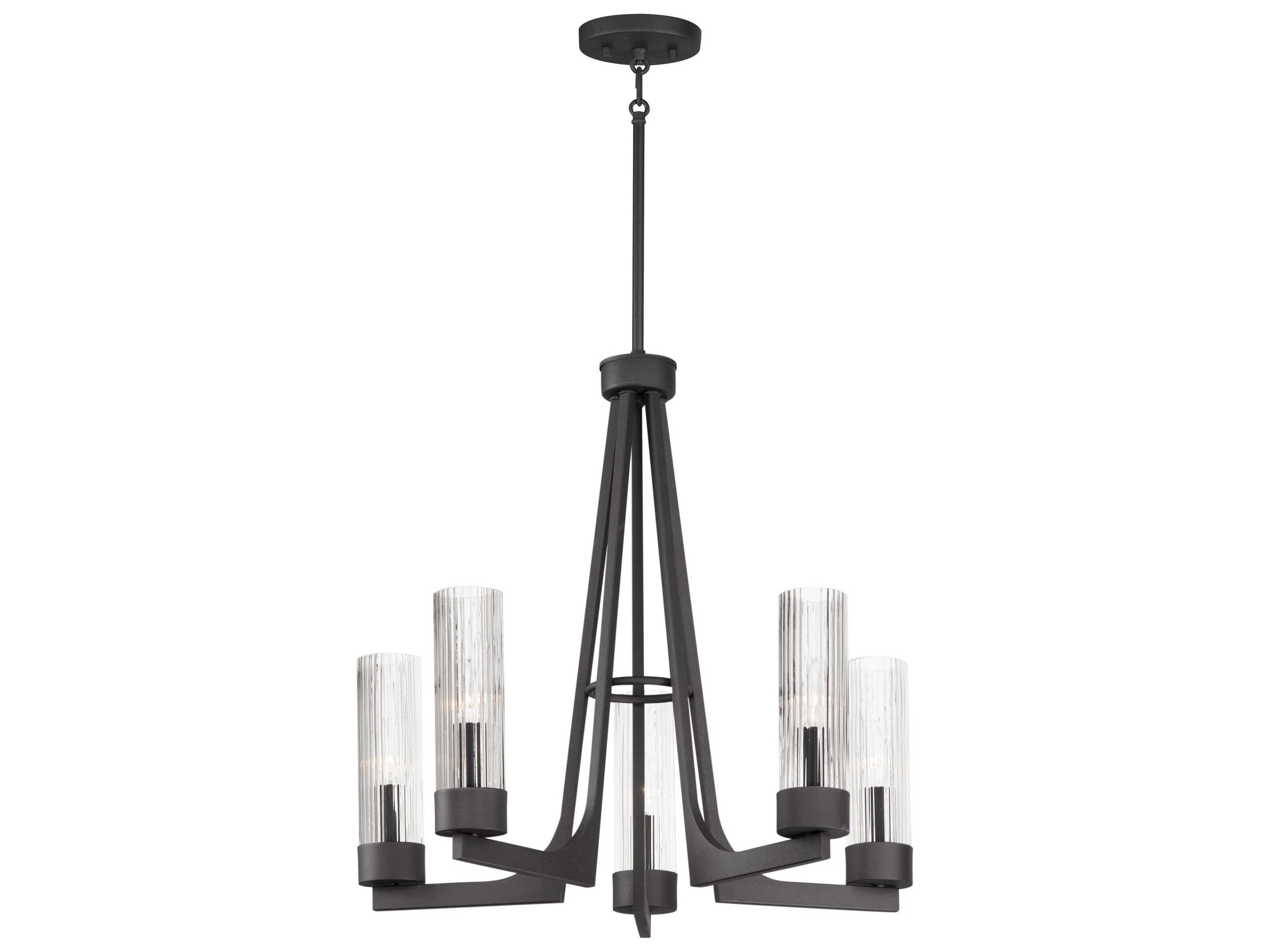 Delos 5-Light Anthracite Black Glass Cylinder Chandelier