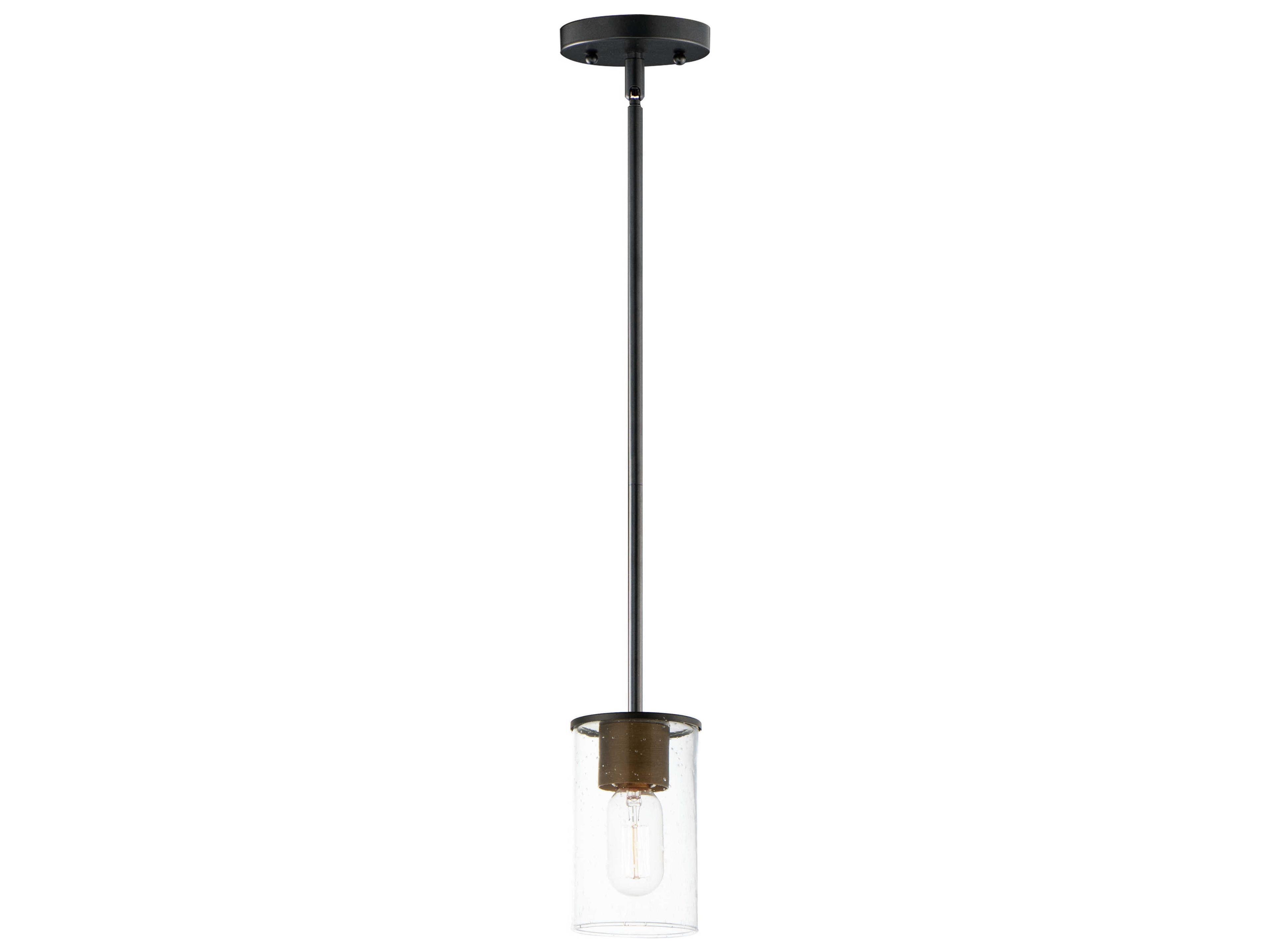 Sleek 1-Light Antique Brass Black Glass Cylinder Linear Mini Pendant