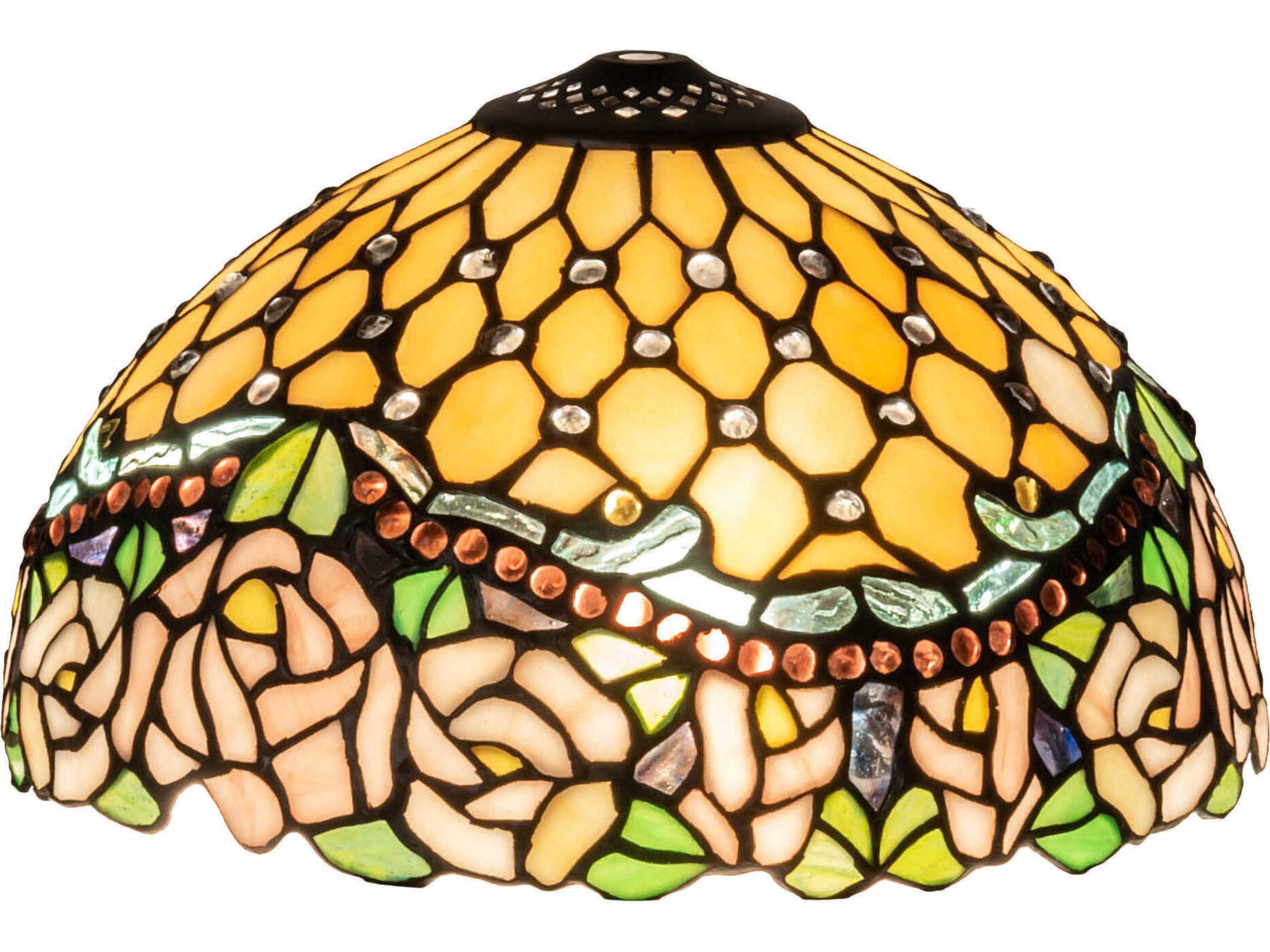 Jeweled Rose Pink / Green / Beige 12" Shade