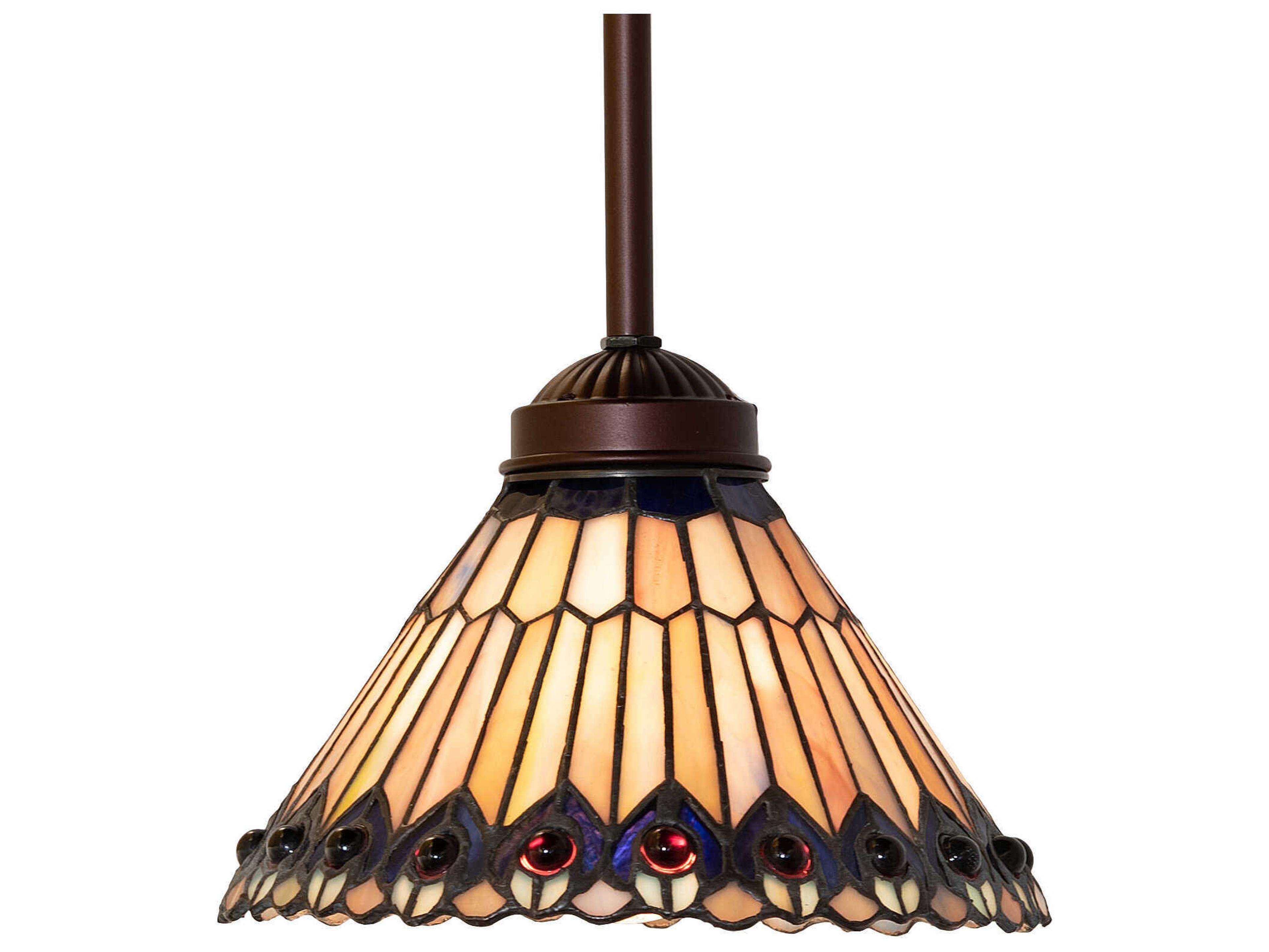 Tiffany Jeweled Peacock 1-Light Mahogany Bronze Glass Mini Pendant