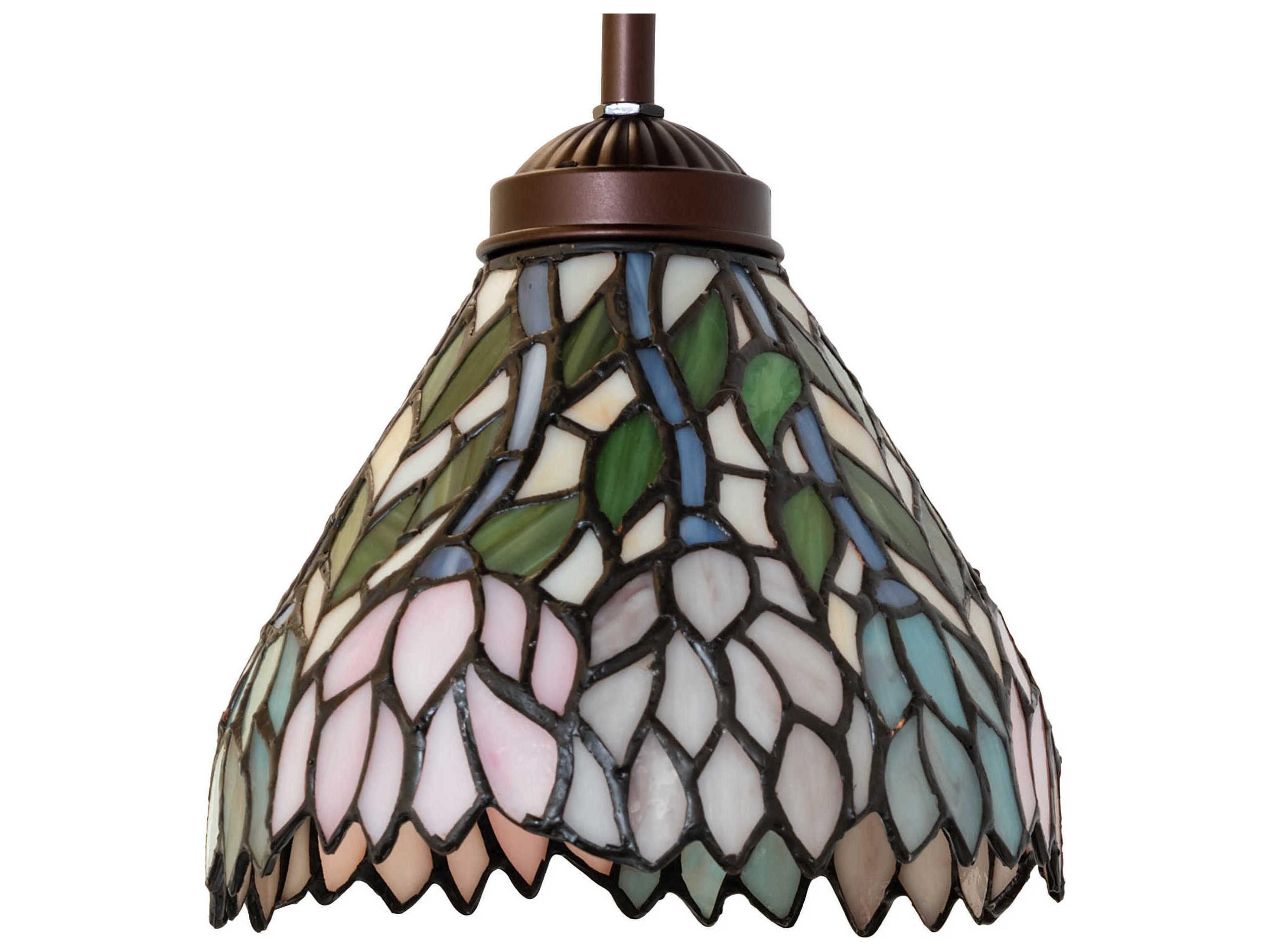 Meyda Wisteria 1-Light Mahogany Bronze Glass Tiffany Mini Pendant