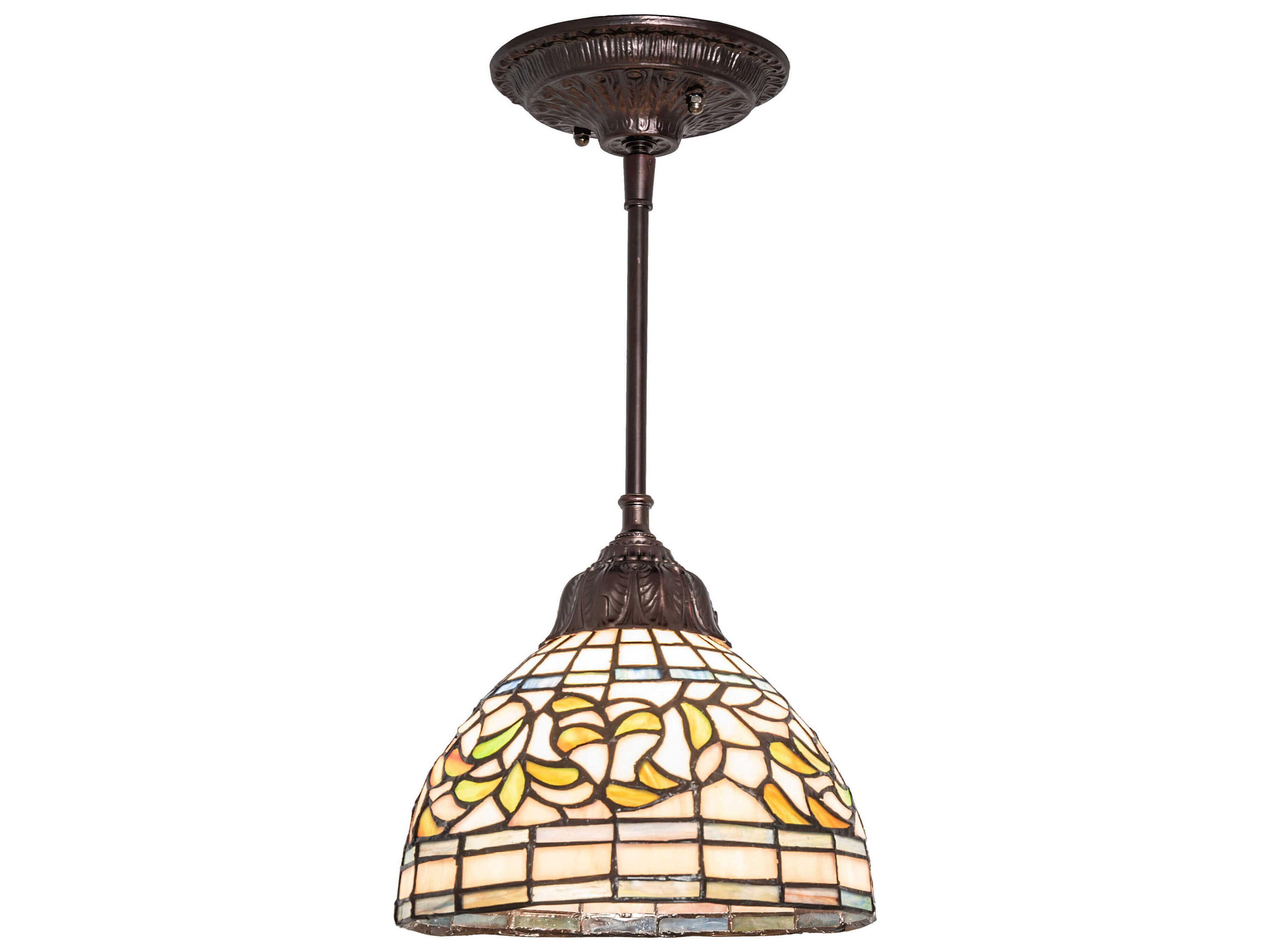 Tiffany Turning Leaf 1-Light Blue Glass Bell Mini Pendant