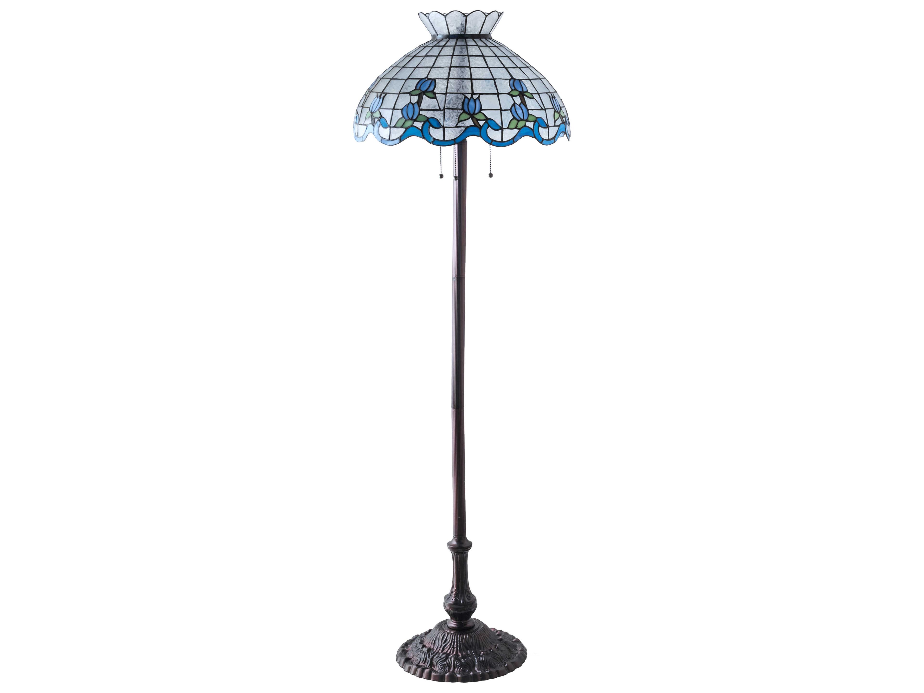 Meyda Roseborder Glass Tiffany Mahogany Bronze Floor Lamp