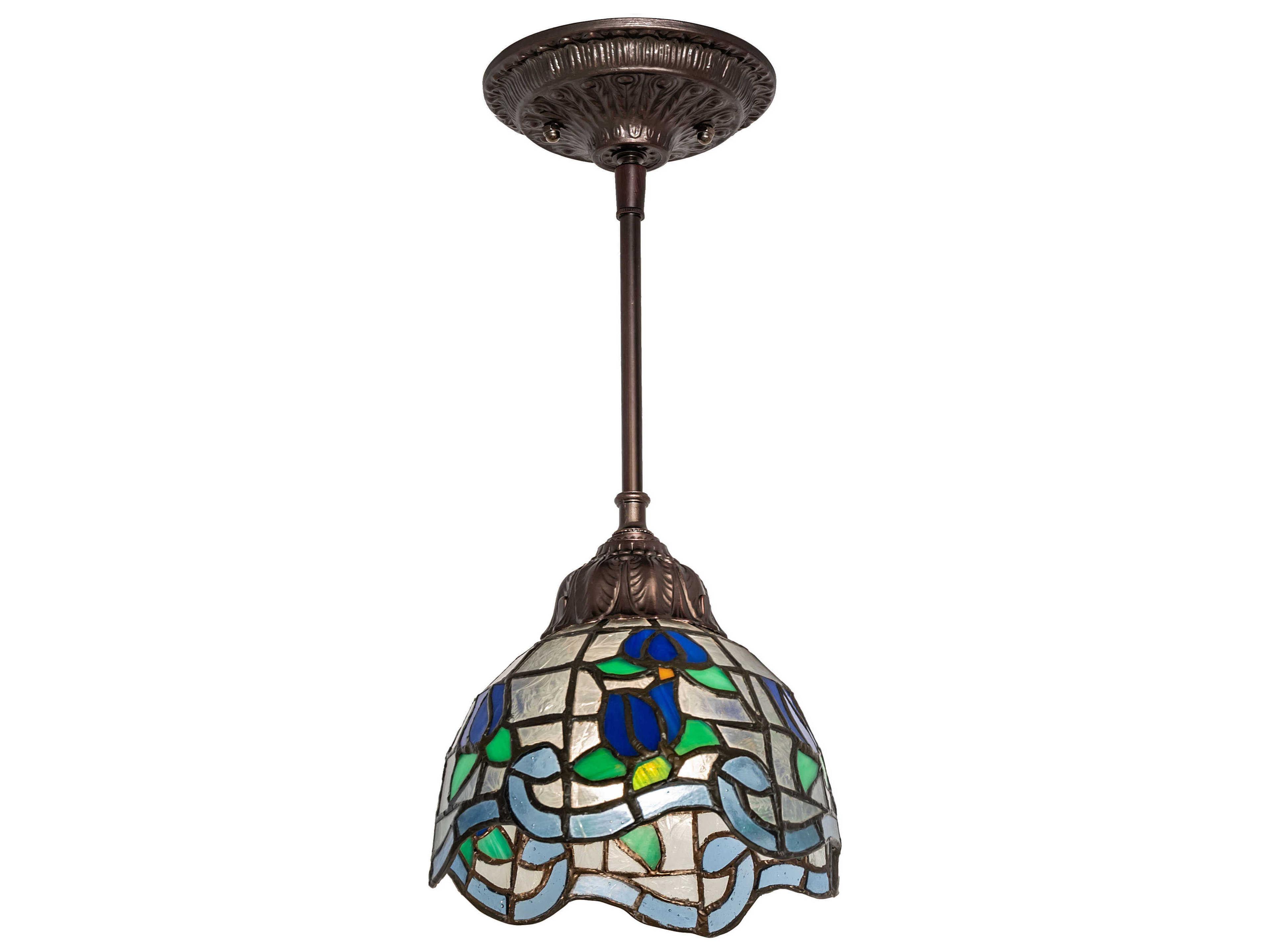Roseborder 1-Light Blue Glass Tiffany Bell Mini Pendant