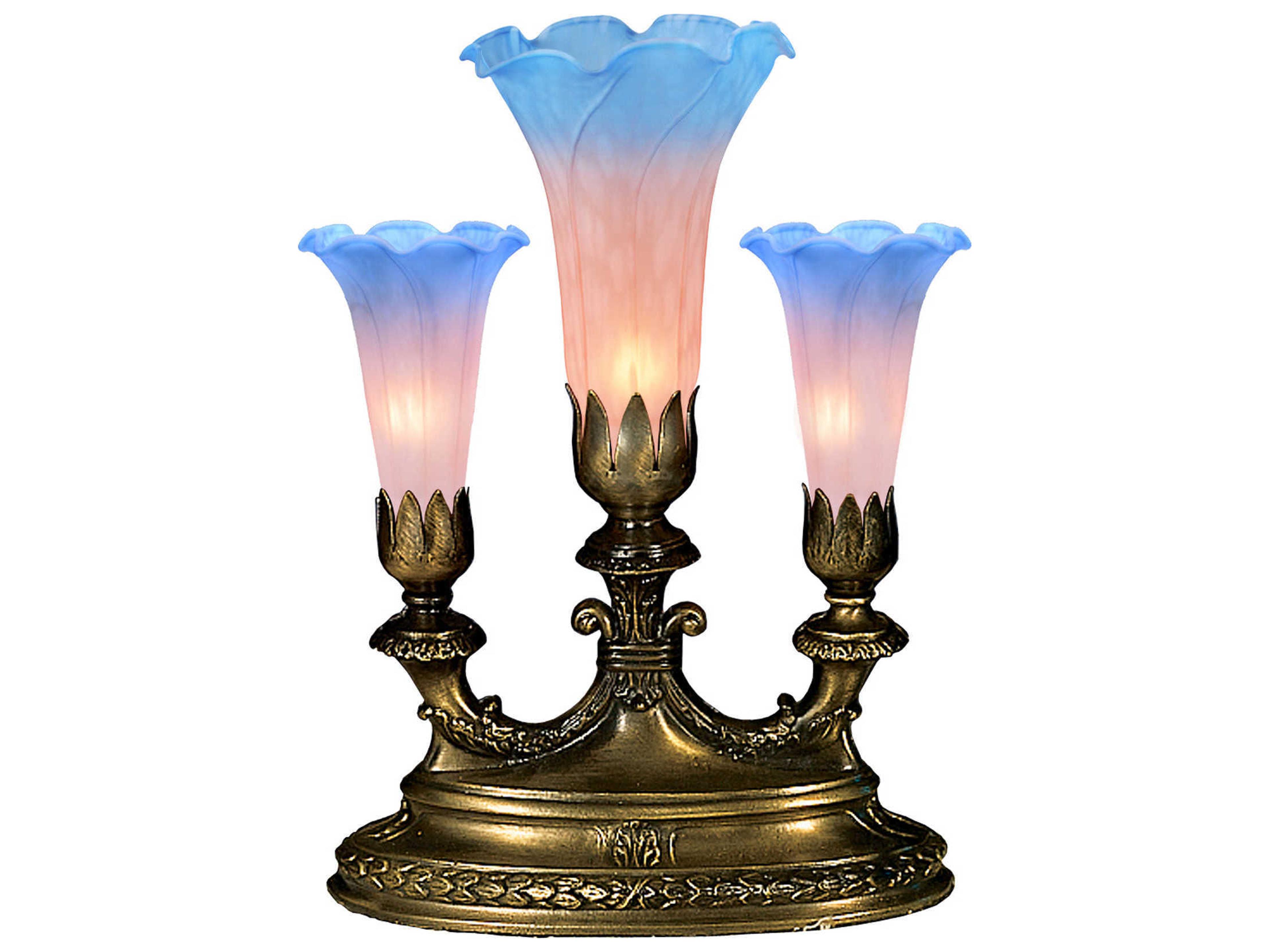 Pink/blue Tiffany Pond Lily Pink/Blue Pink blue Glass Bronze Traditional Table Lamp