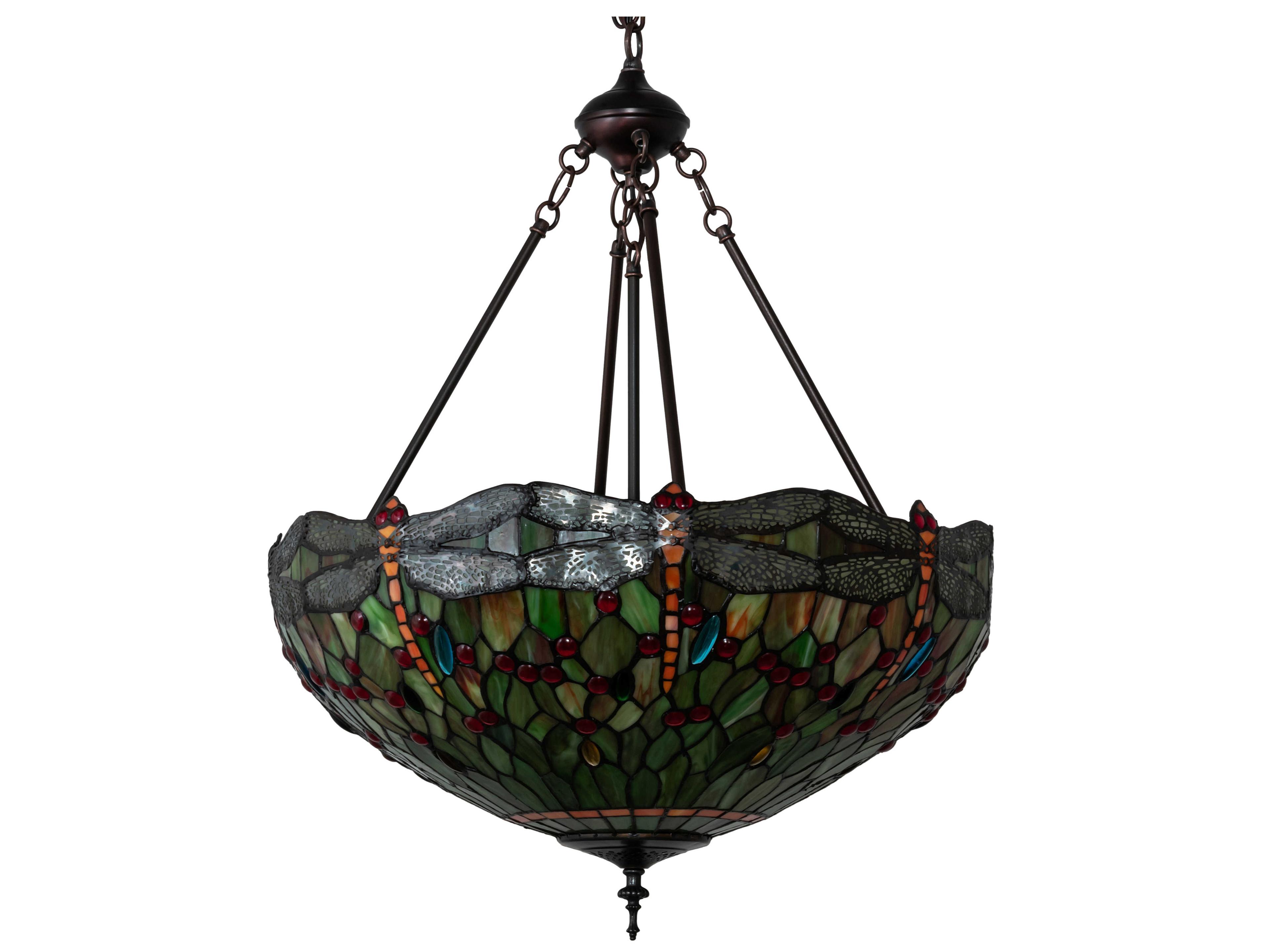 Meyda Tiffany Hanginghead Dragonfly 3-Light Mahogany Bronze Glass Dome Pendant