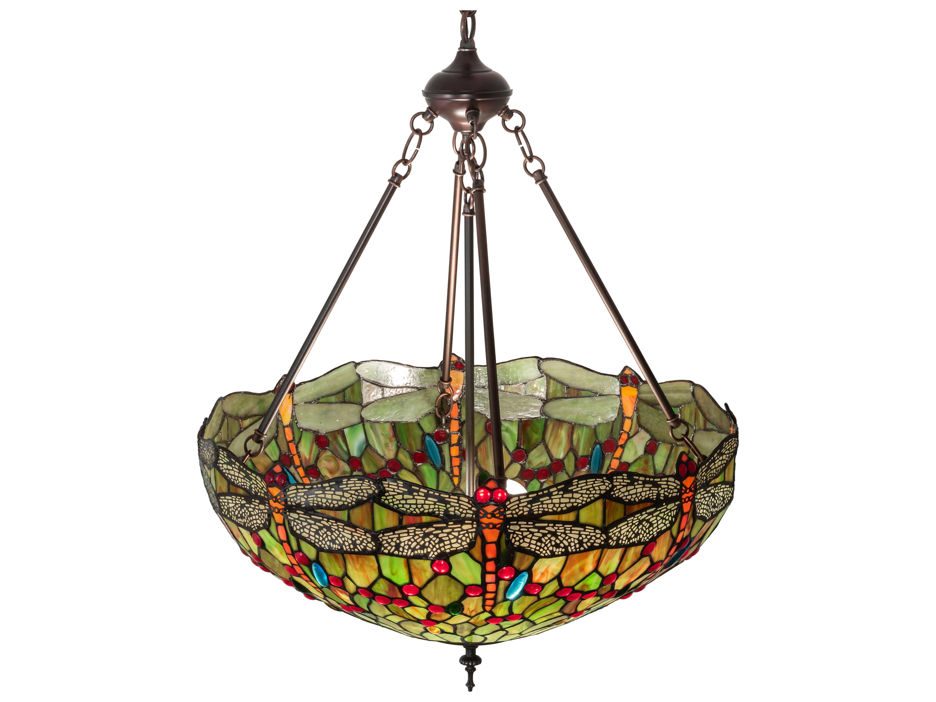 Meyda Tiffany Hanginghead Dragonfly 3-Light Mahogany Bronze Glass Dome Pendant