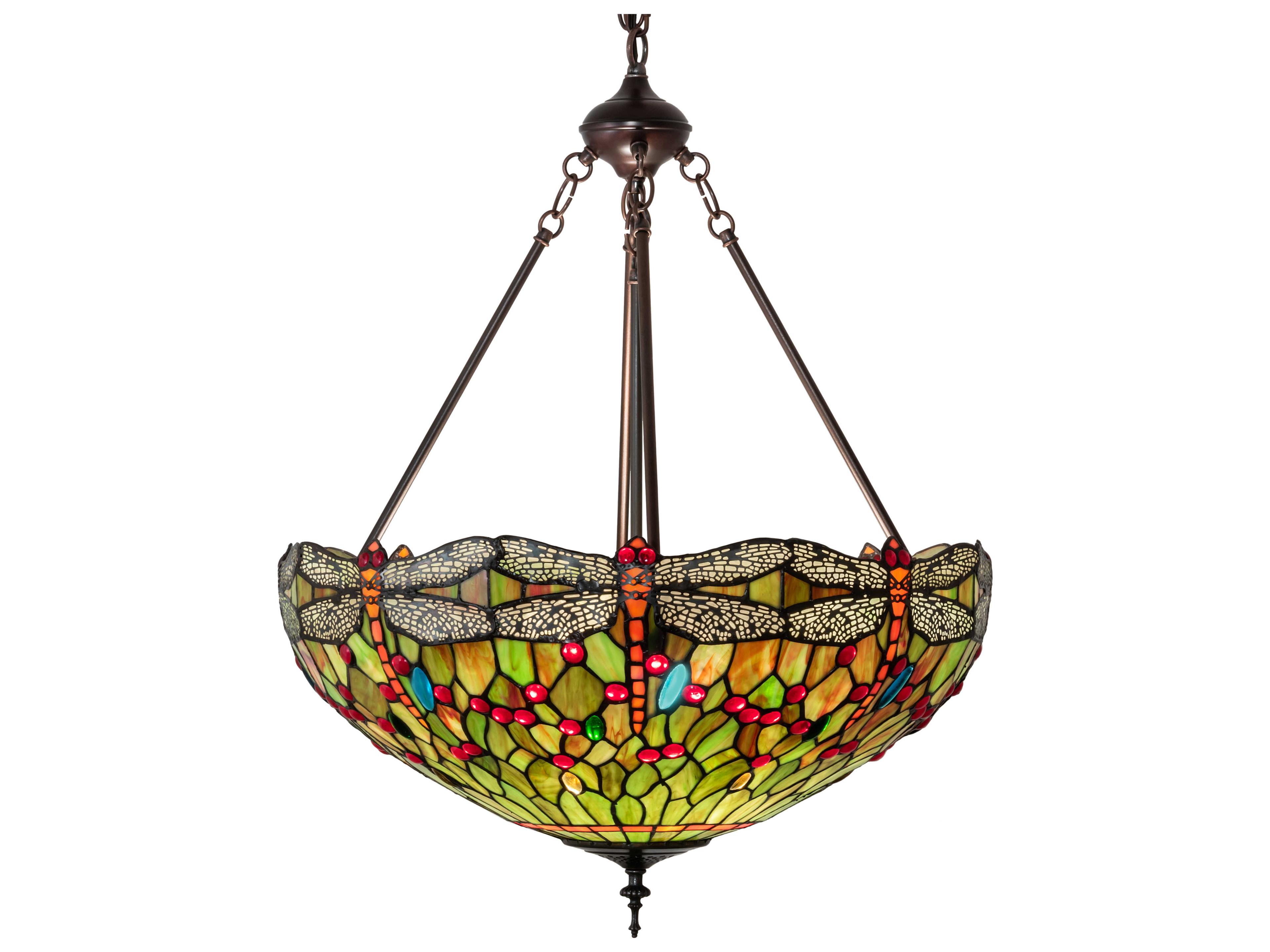 Meyda Tiffany Hanginghead Dragonfly 3-Light Mahogany Bronze Glass Dome Pendant