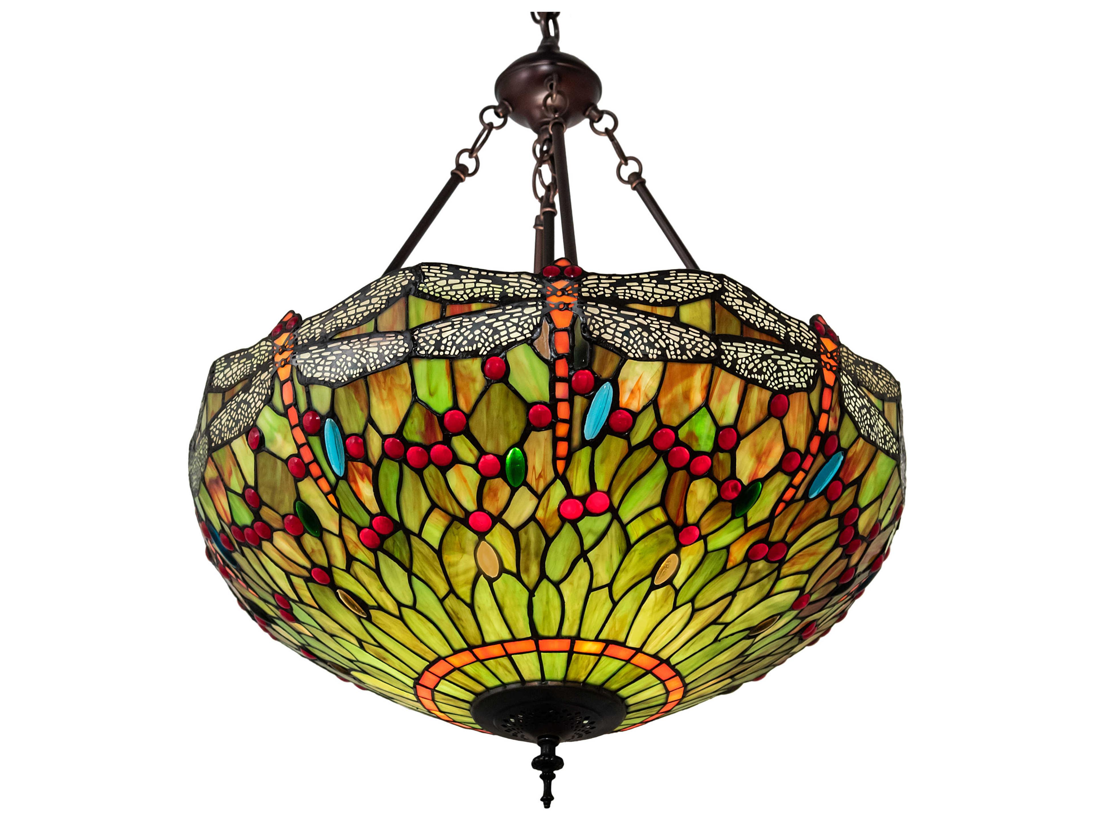 Meyda Tiffany Hanginghead Dragonfly 3-Light Mahogany Bronze Glass Dome Pendant