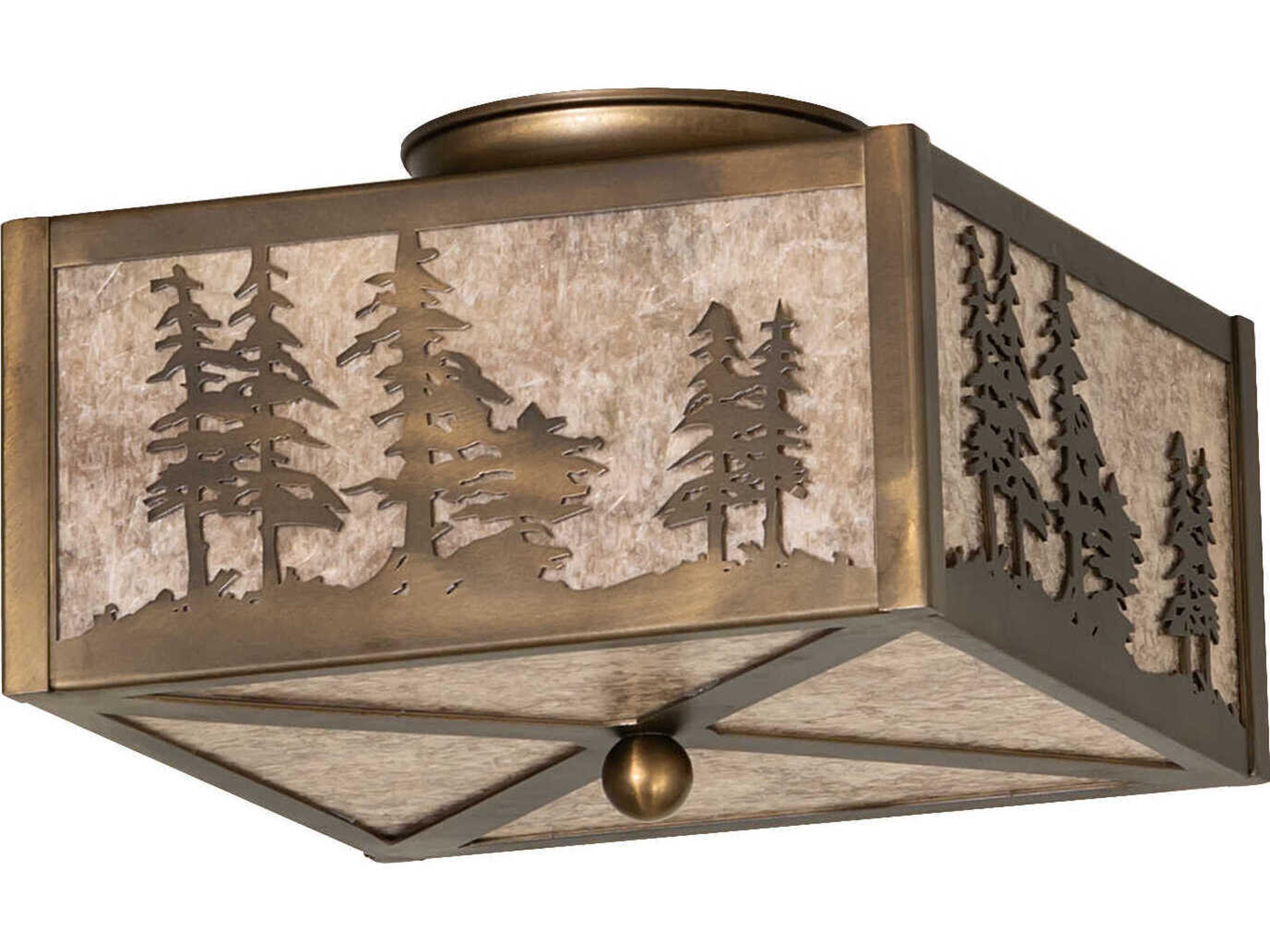 Meyda Tall Pines 2-Light Antique Copper Glass Flush Mount