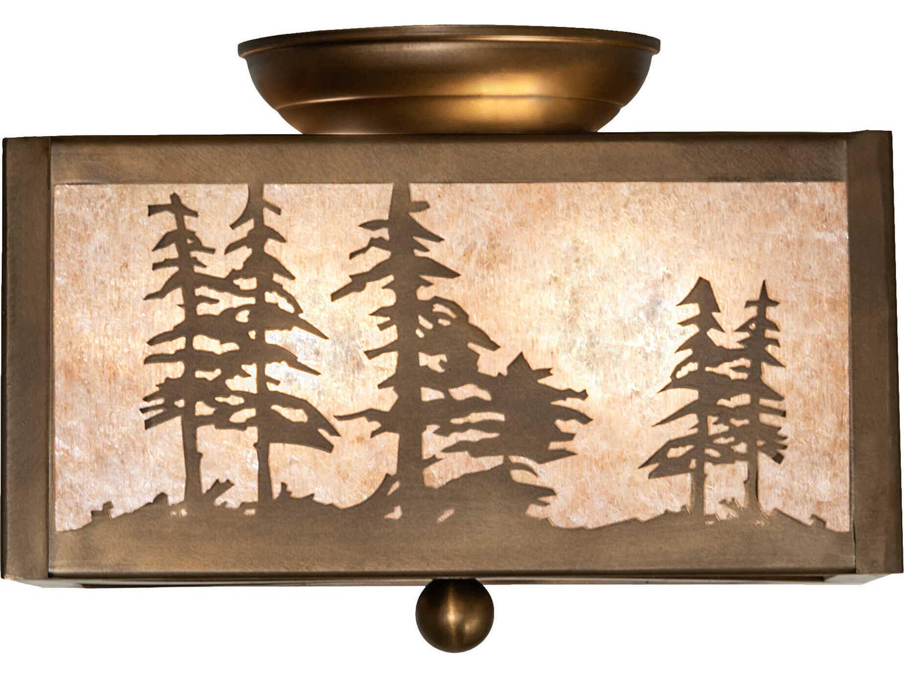 Meyda Tall Pines 2-Light Antique Copper Glass Flush Mount