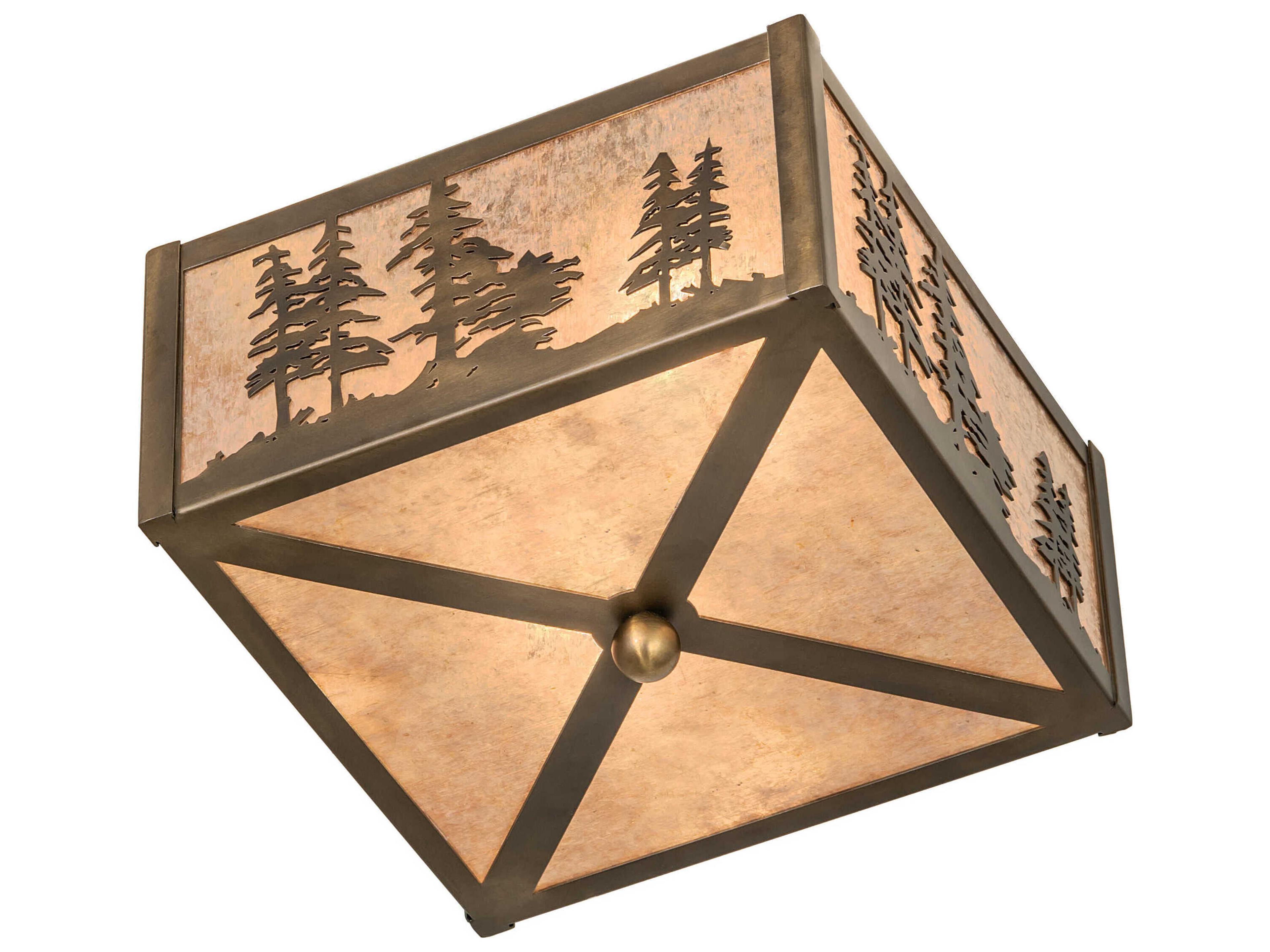 Meyda Tall Pines 2-Light Antique Copper Glass Flush Mount