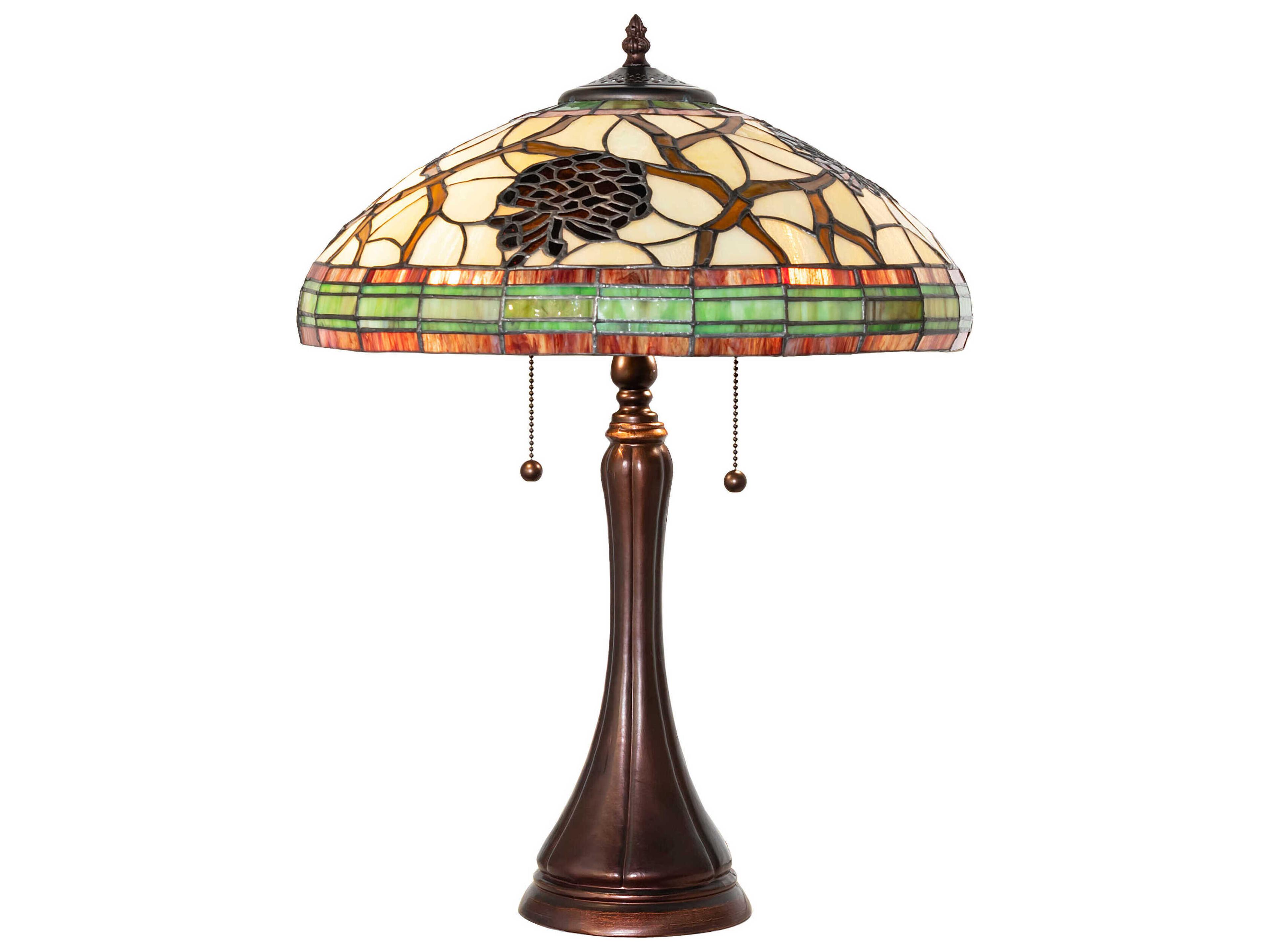 Pinecone Mahogany Bronze Green Chocolate Beige Glass Tiffany Table Lamp