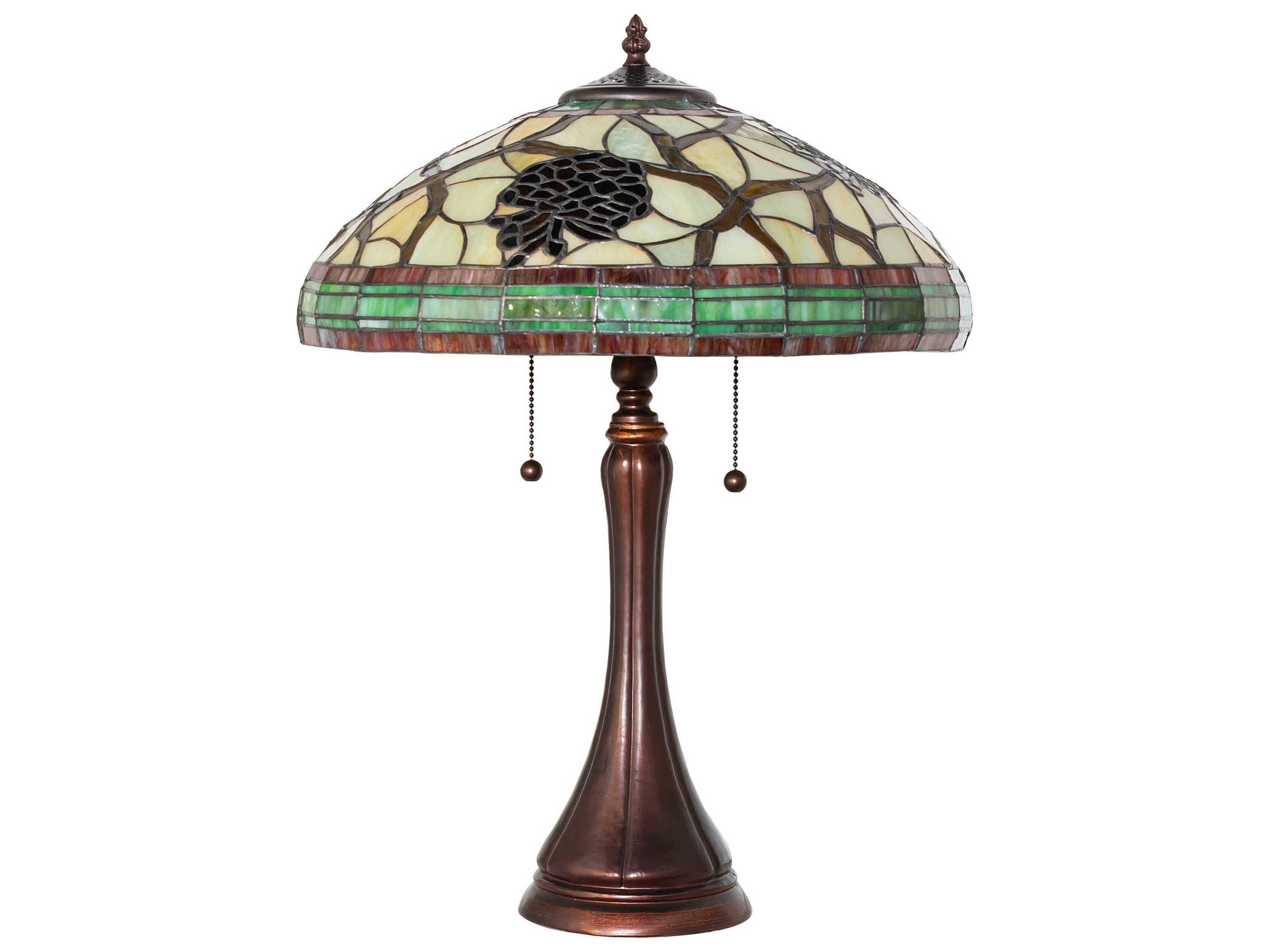 Meyda Pinecone Mahogany Bronze Green Chocolate Beige Glass Tiffany Table Lamp