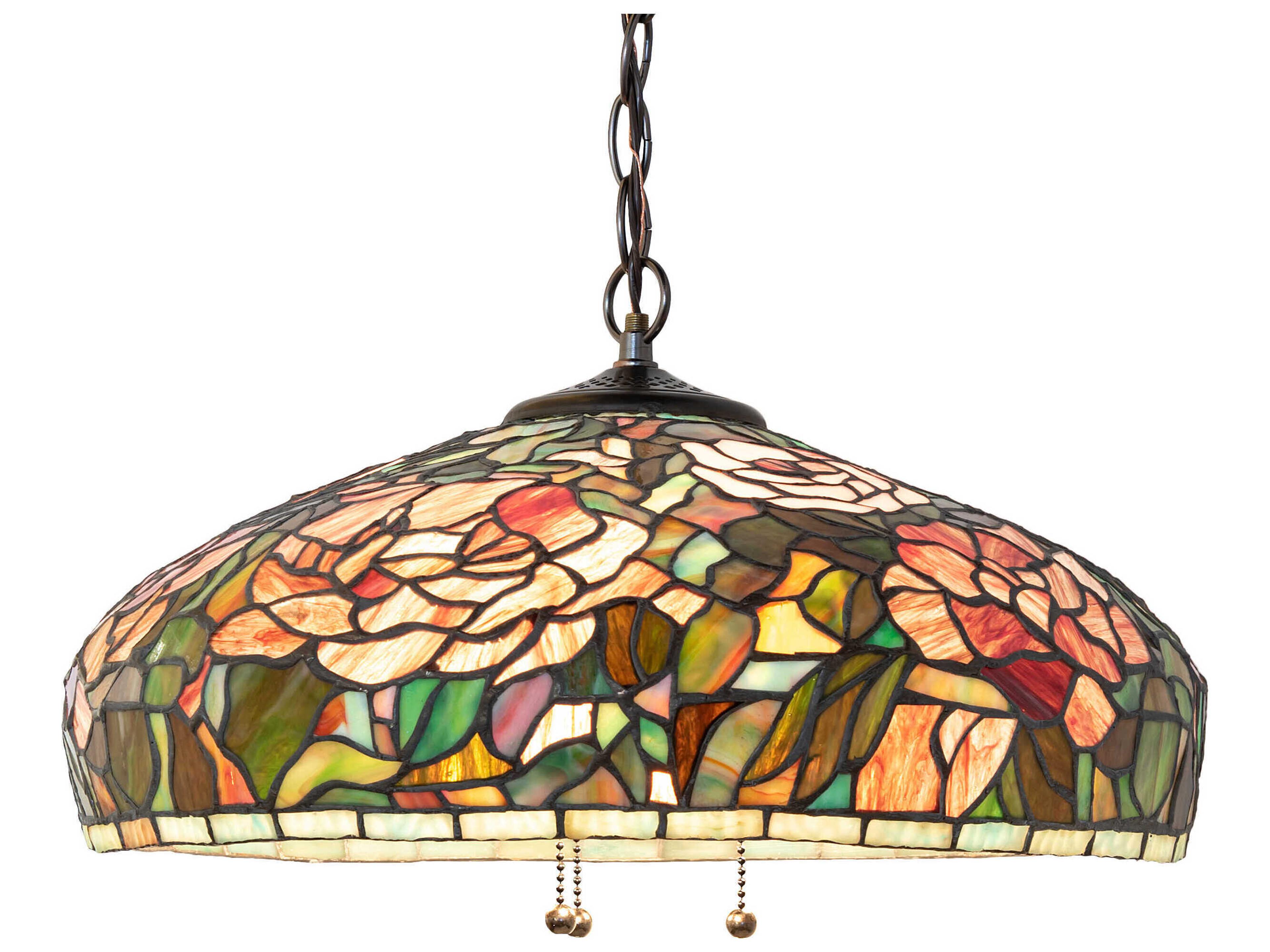 Peony 3-Light Mahogany Bronze Glass Tiffany Dome Pendant