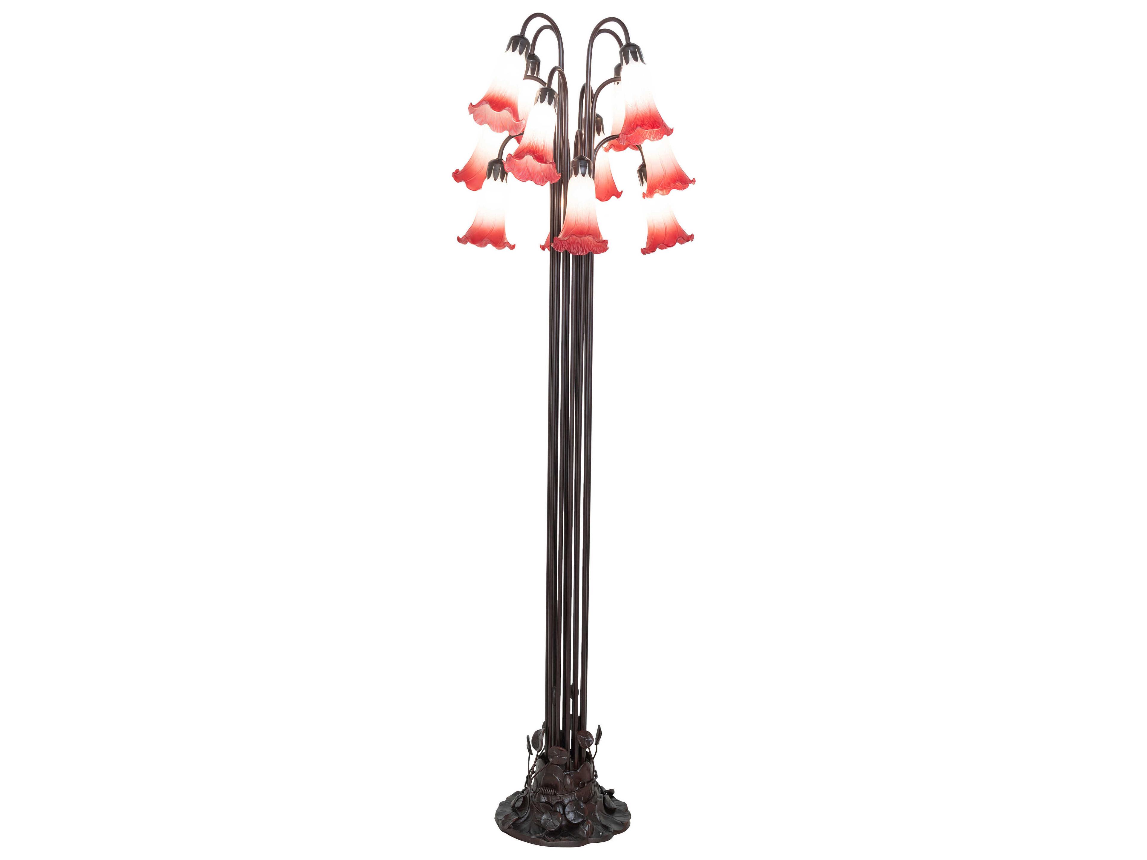 Pond Lily Mahogany Bronze Seafoam Cranberry Glass Tiffany Floor Lamp with Shade