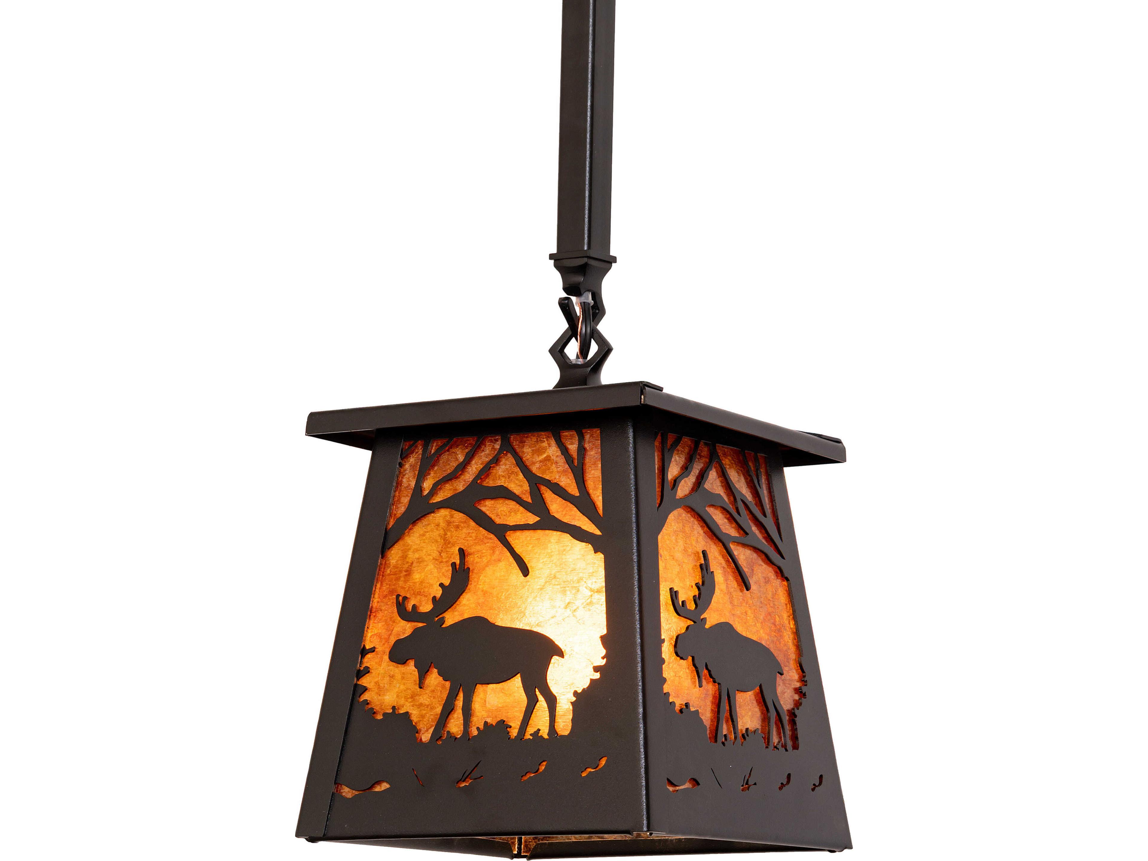 Moose At Dawn at 1-Light Amber Mica Black Traditional Mini Pendant