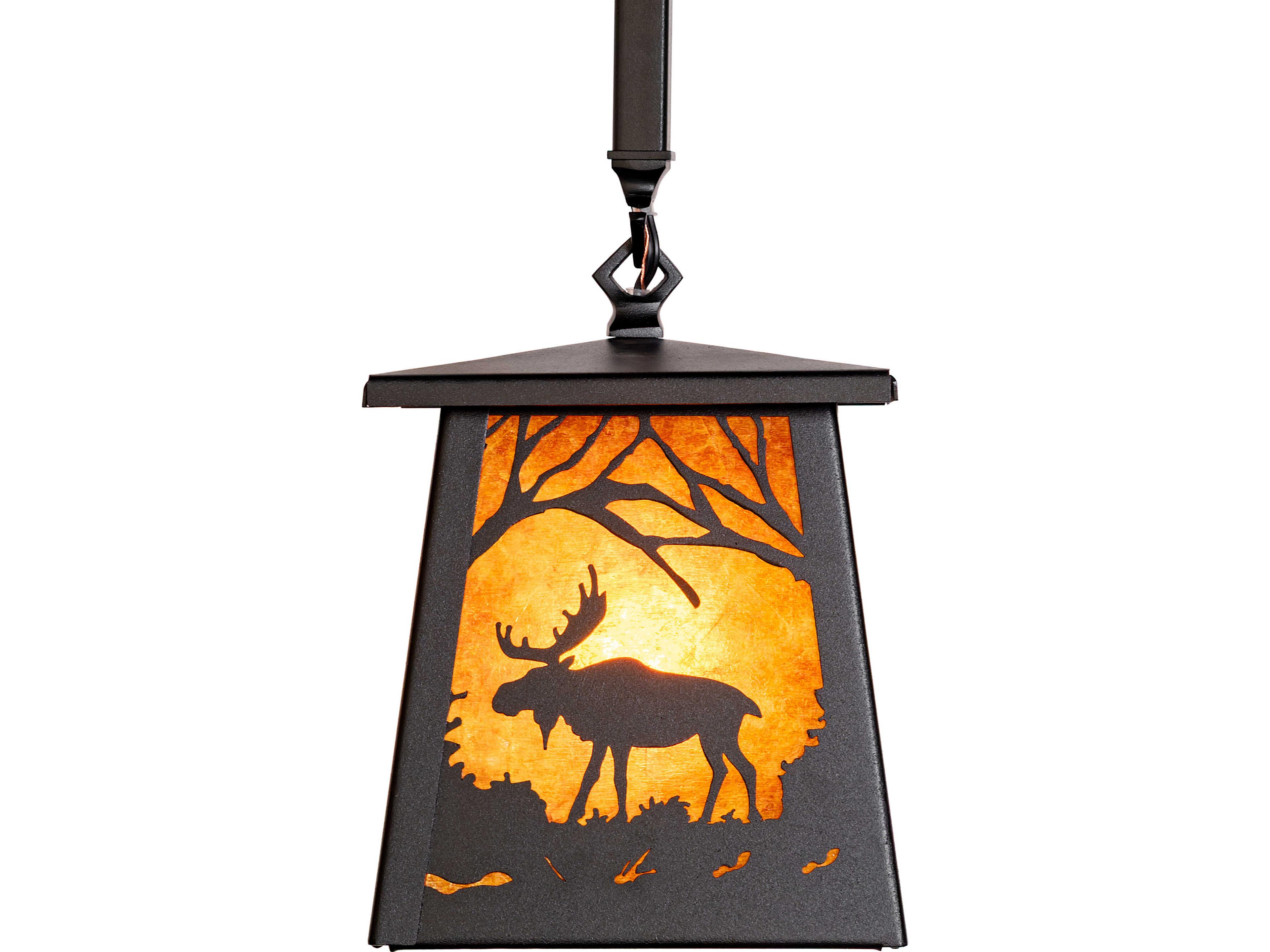 Meyda Moose At Dawn at 1-Light Amber Mica Black Traditional Mini Pendant