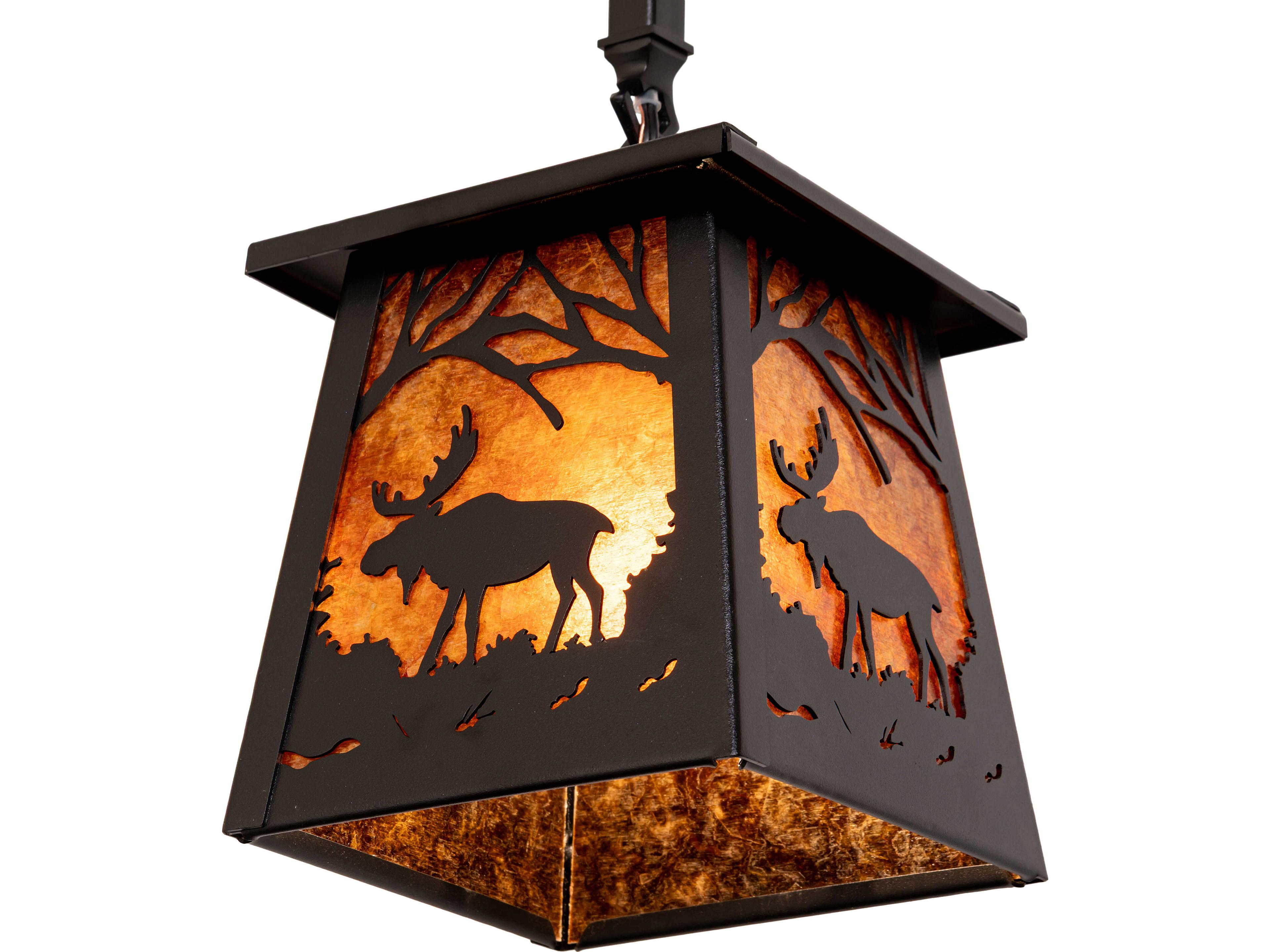 Meyda Moose At Dawn at 1-Light Amber Mica Black Traditional Mini Pendant