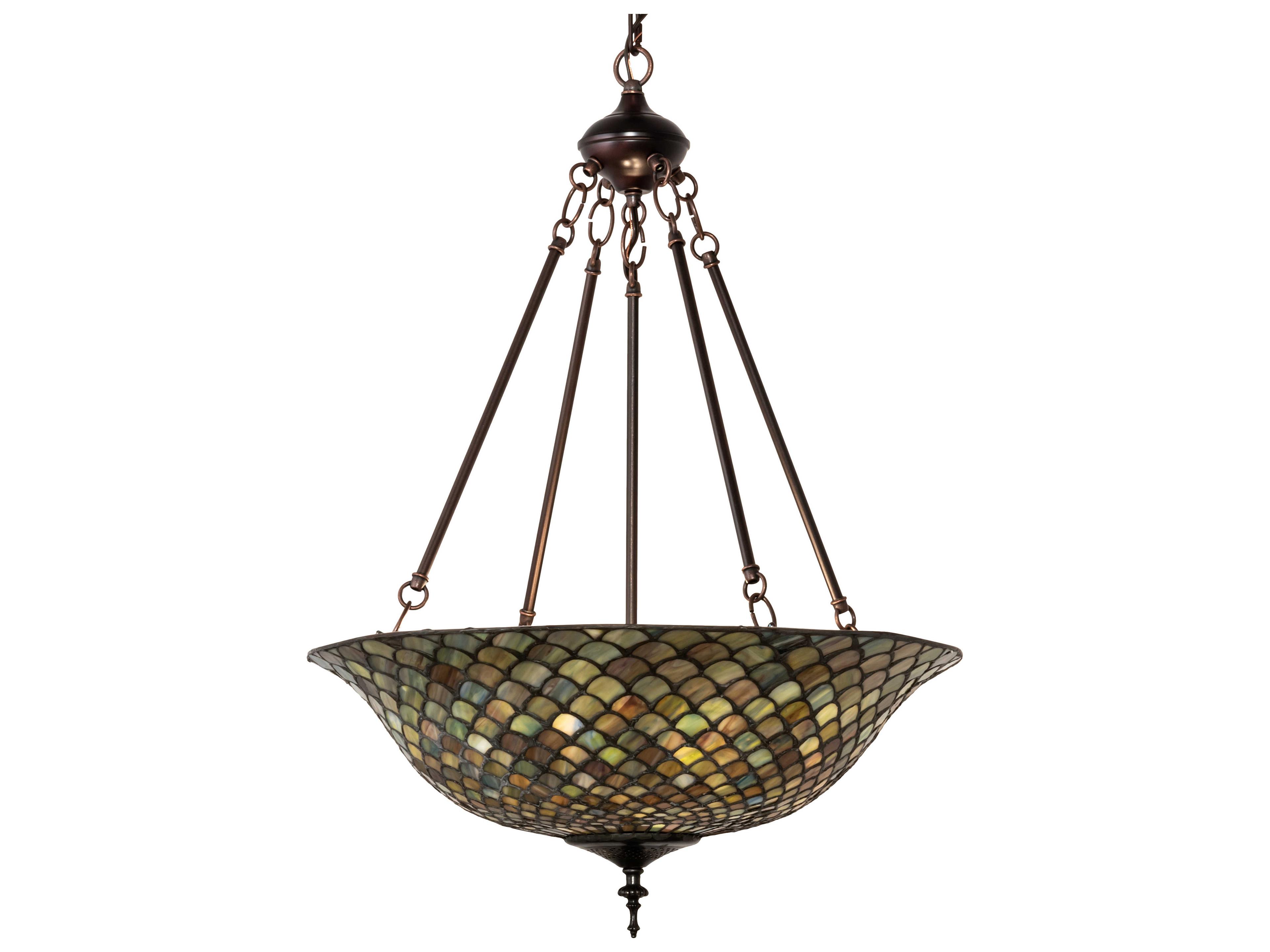 Meyda Tiffany Fishscale 3-Light Mahogany Bronze Glass Bowl Pendant