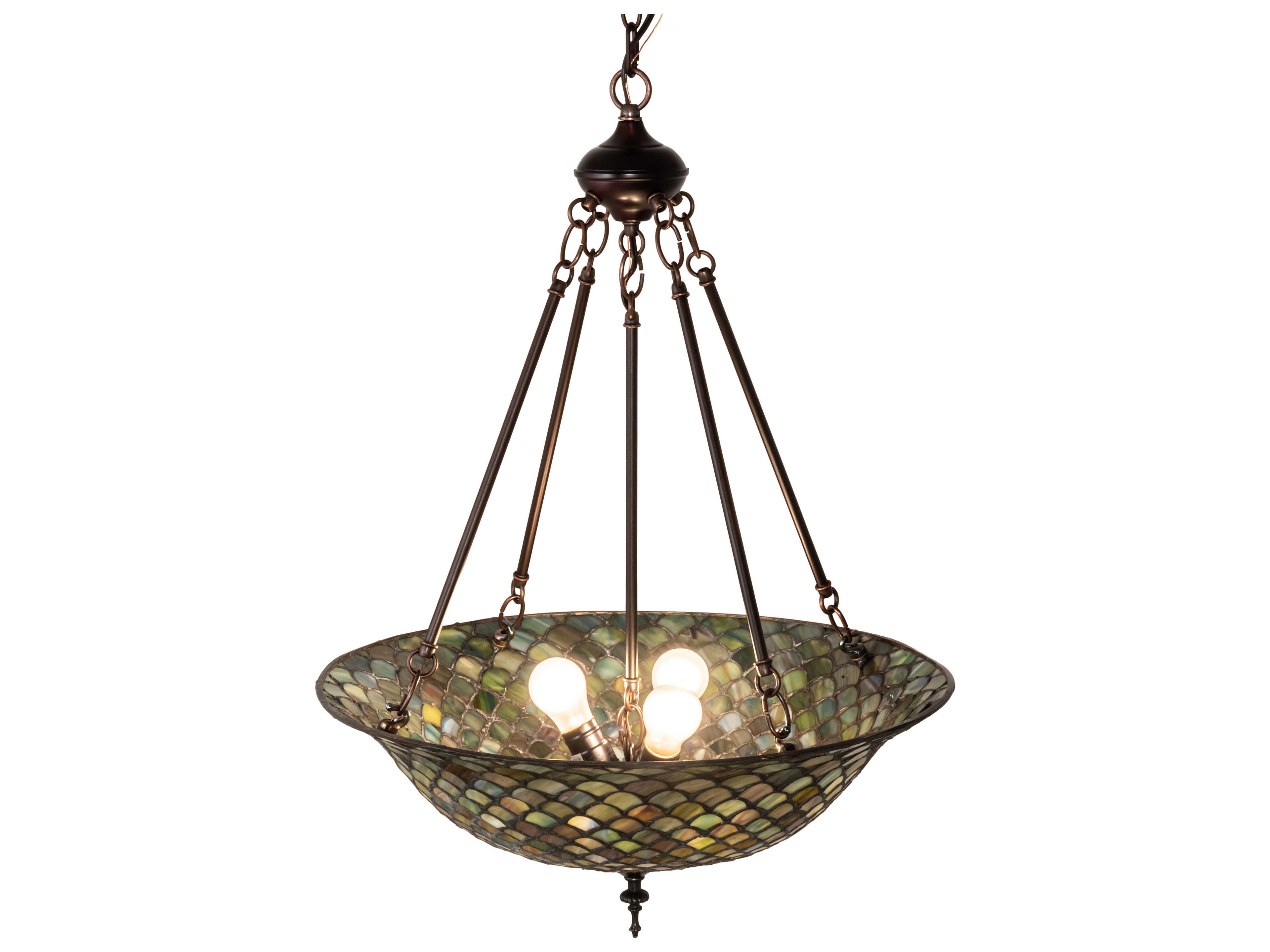 Meyda Tiffany Fishscale 3-Light Mahogany Bronze Glass Bowl Pendant