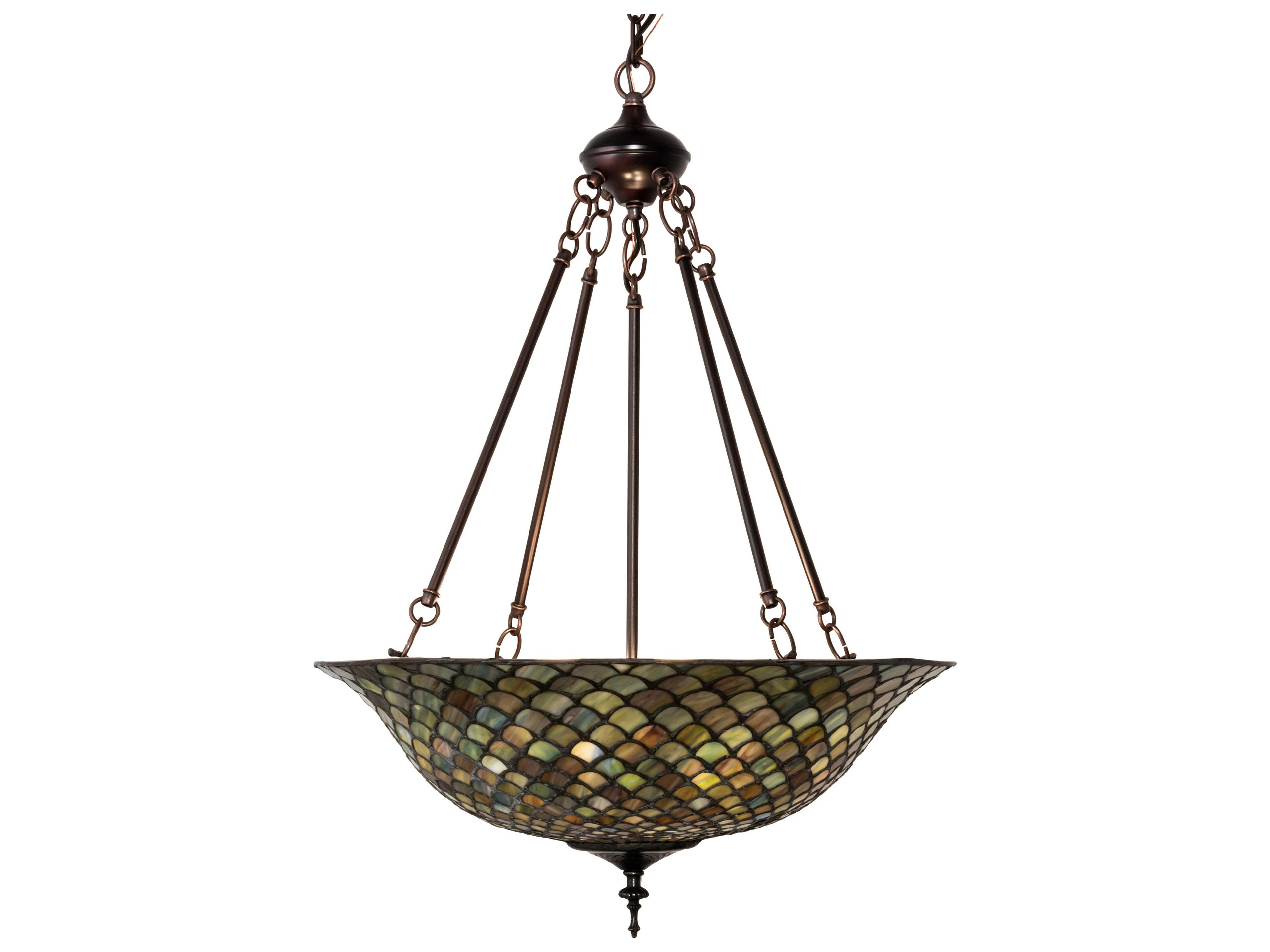 Meyda Tiffany Fishscale 3-Light Mahogany Bronze Glass Bowl Pendant