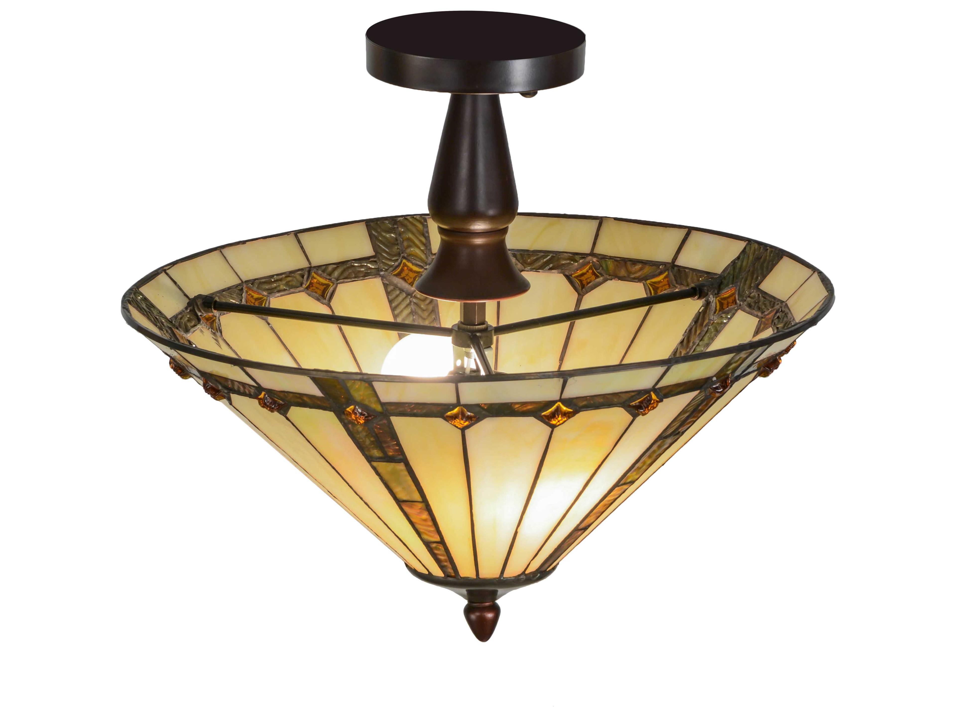 Meyda Belvidere 2-Light Brown Glass Tiffany Semi Flush Mount