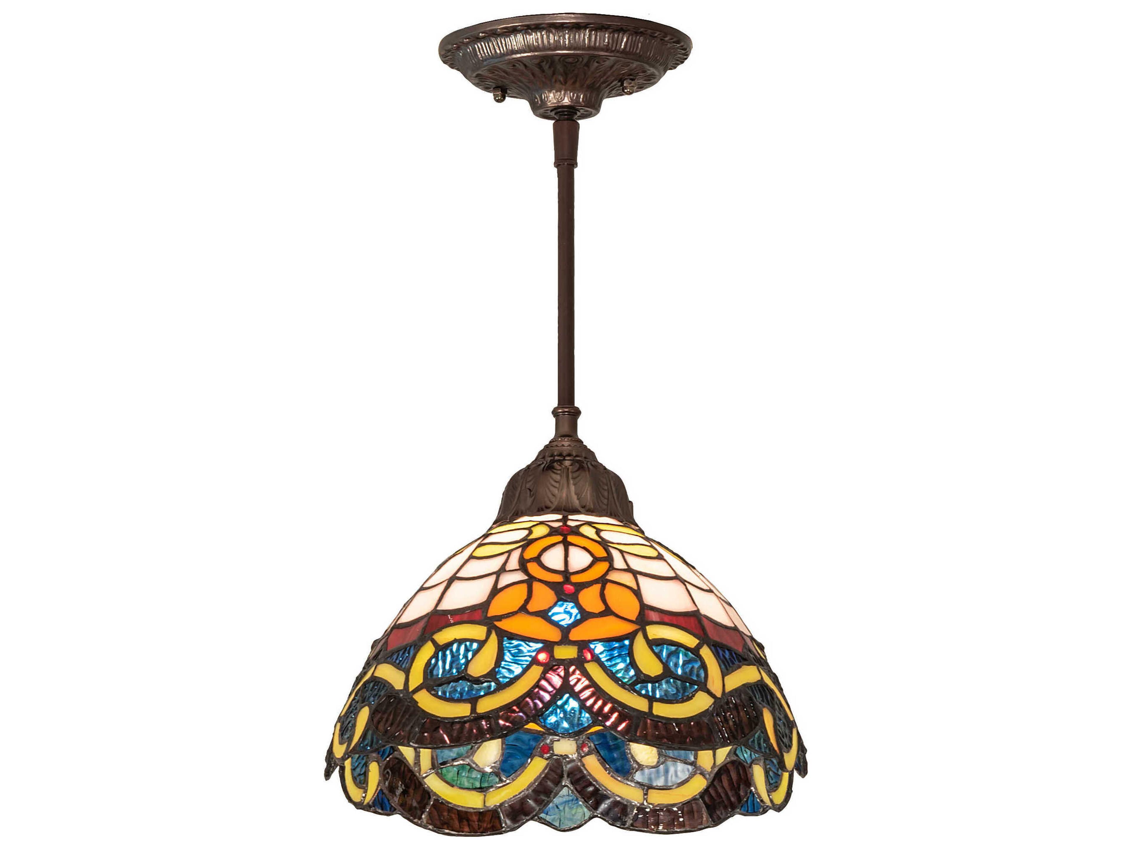 Meyda 1-Light Mahogany Bronze Glass Tiffany Bell Mini Pendant