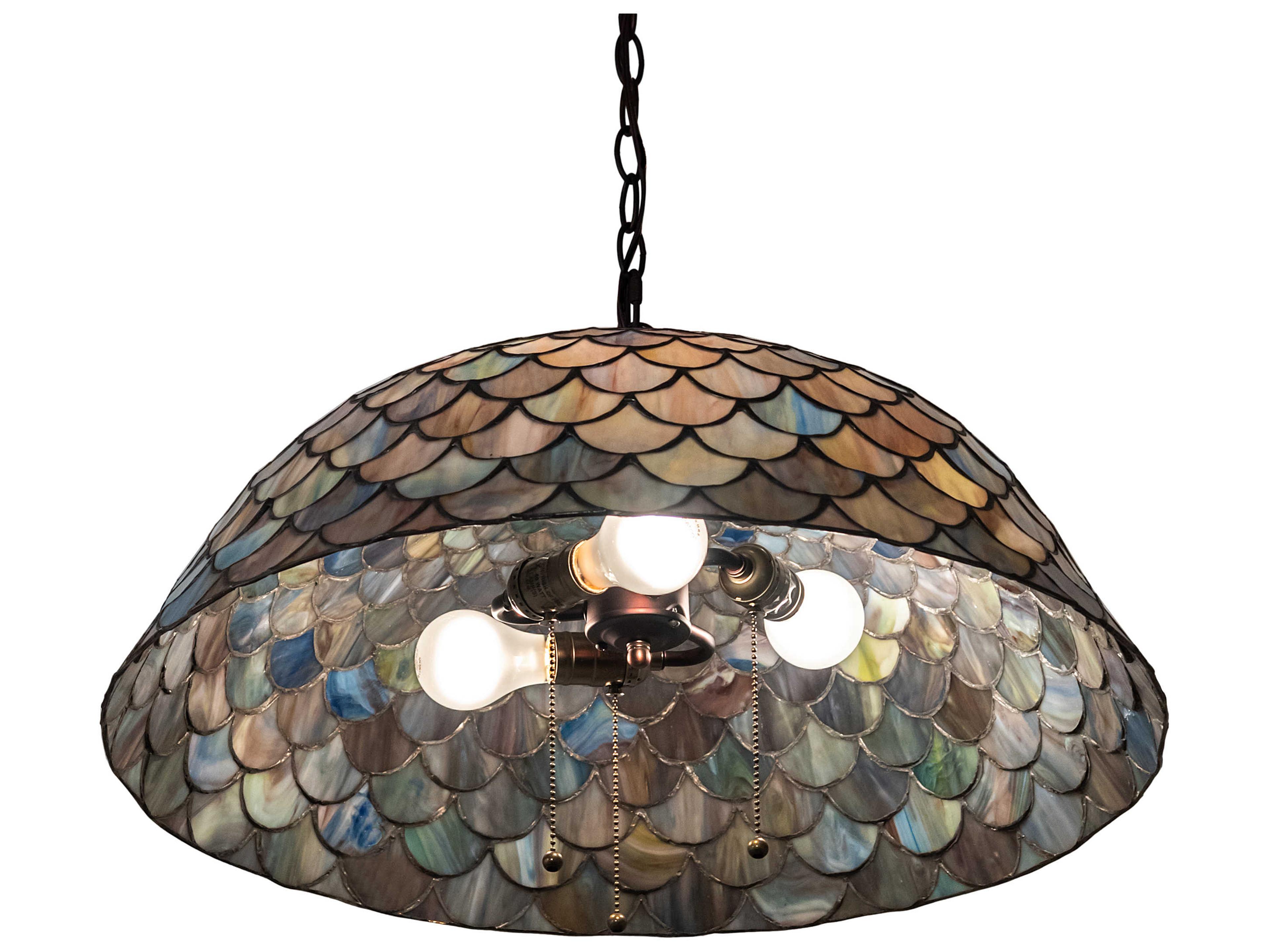 Meyda Tiffany Fishscale 3-Light Mahogany Bronze Glass Bowl Pendant