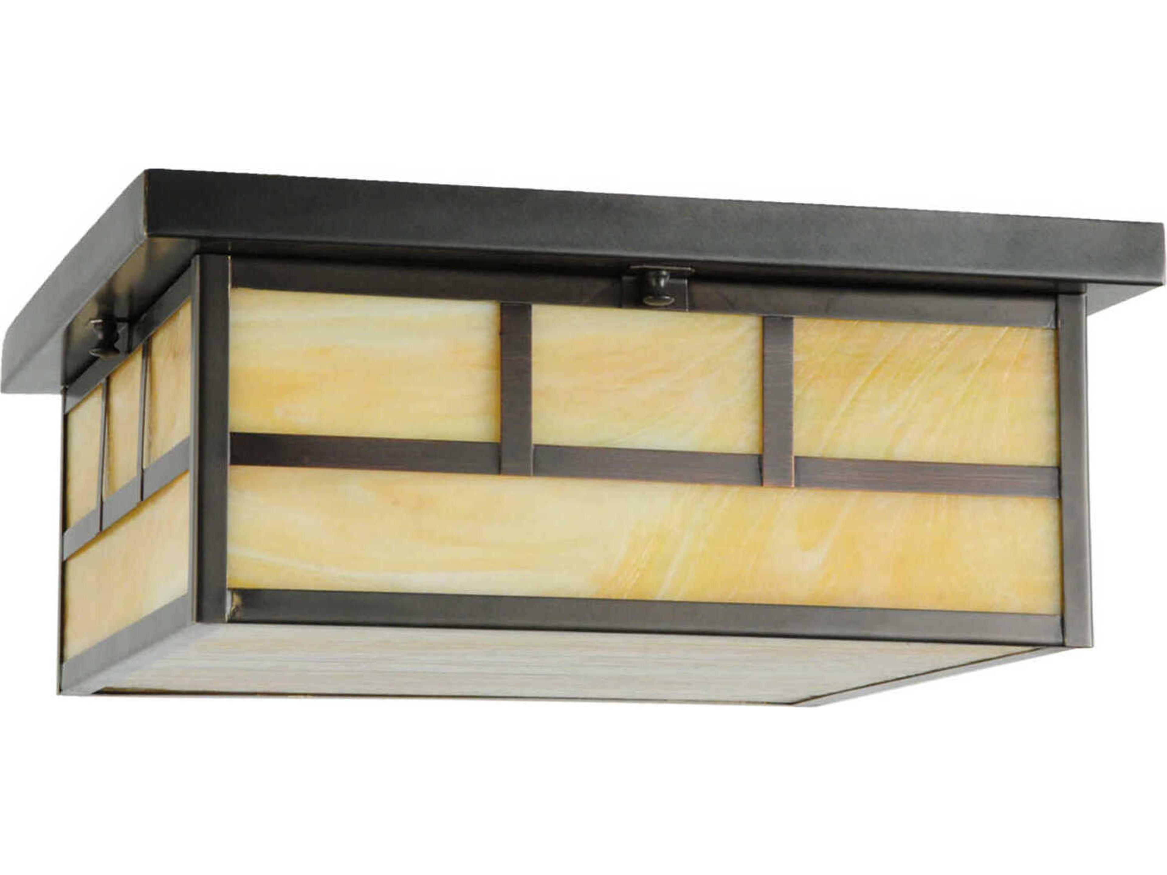 Double Bar Mission 4-Light Craftsman Brown Glass Flush Mount