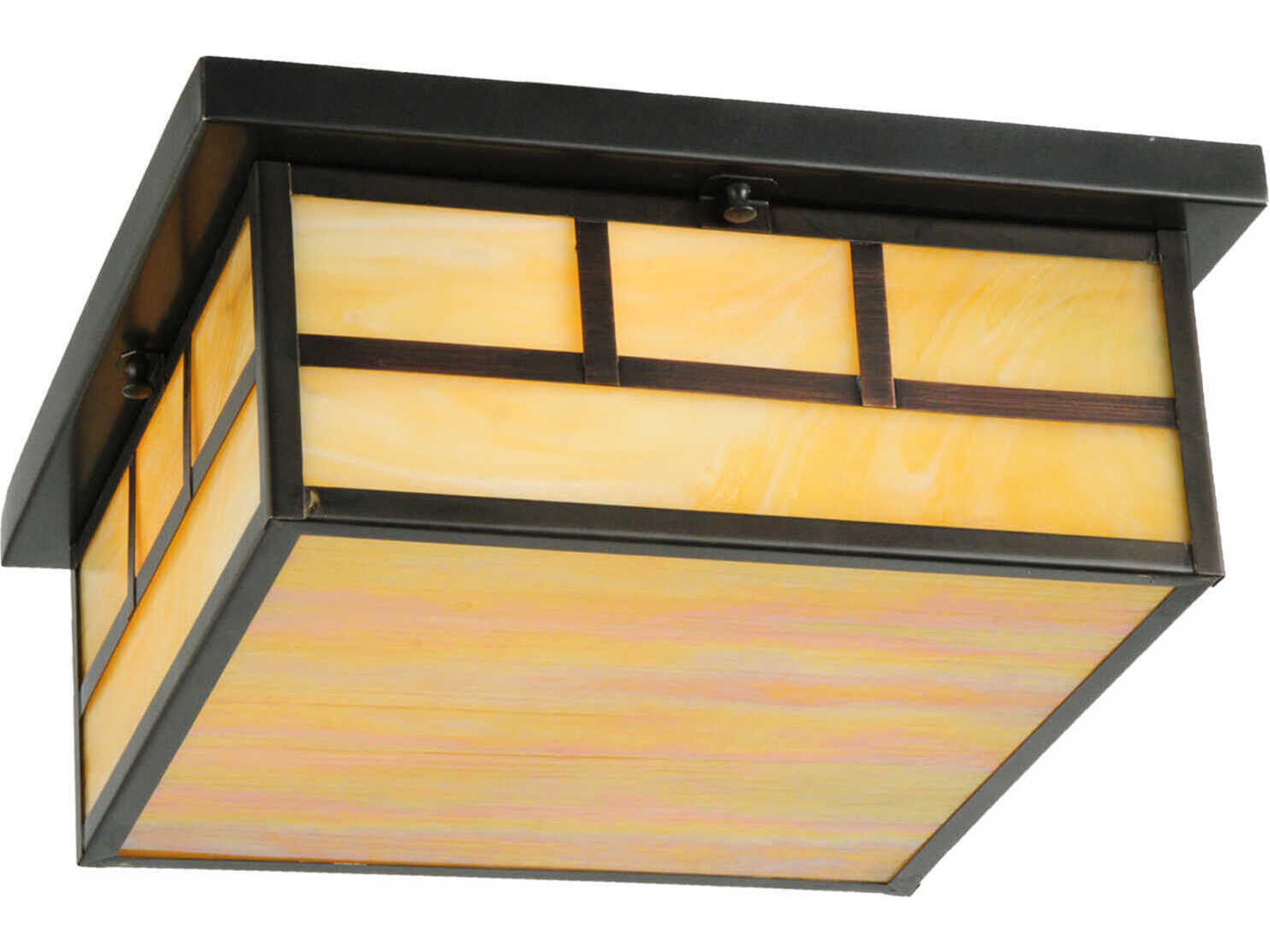 Meyda Double Bar Mission 4-Light Craftsman Brown Glass Flush Mount