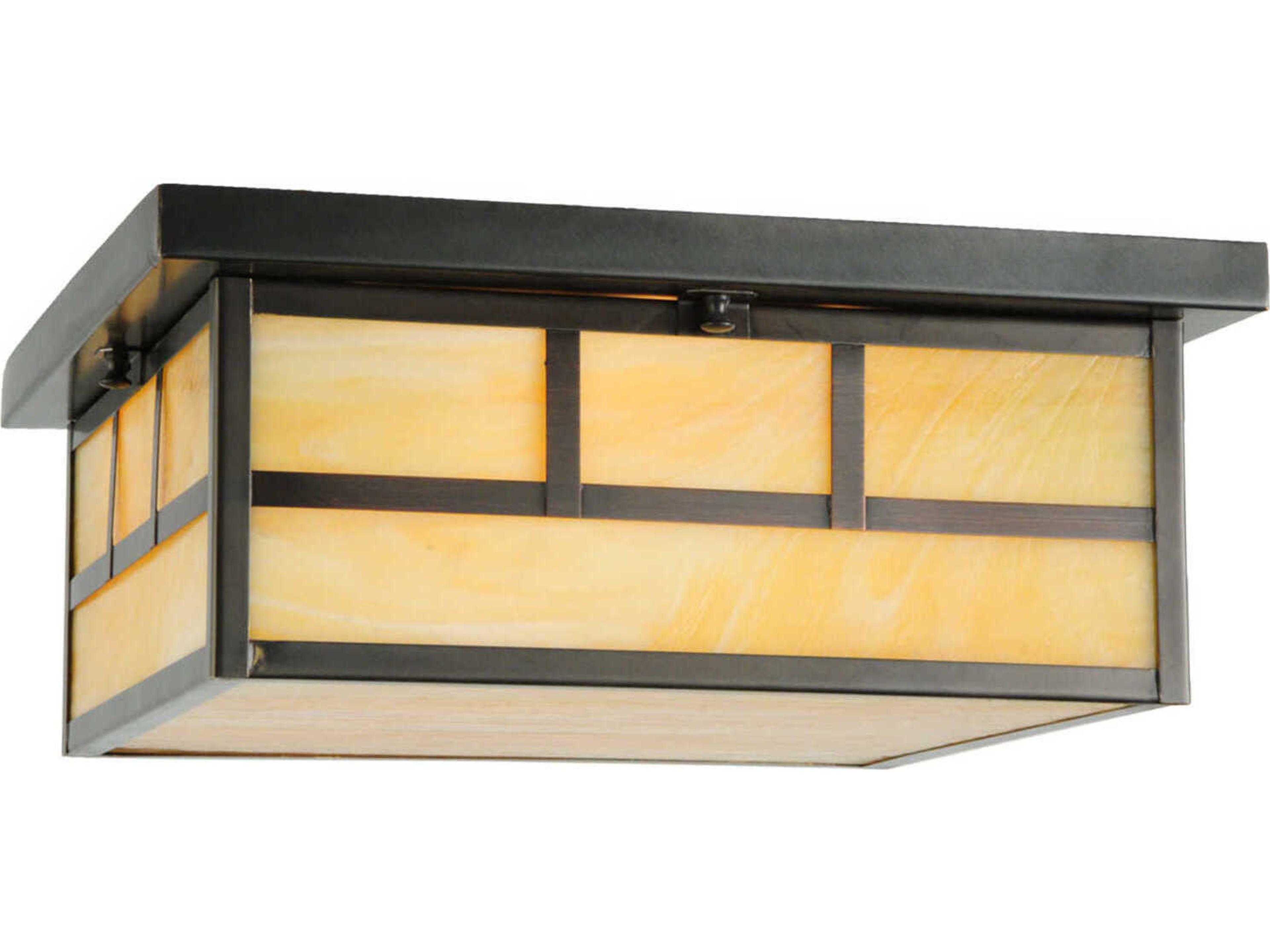 Meyda Double Bar Mission 4-Light Craftsman Brown Glass Flush Mount