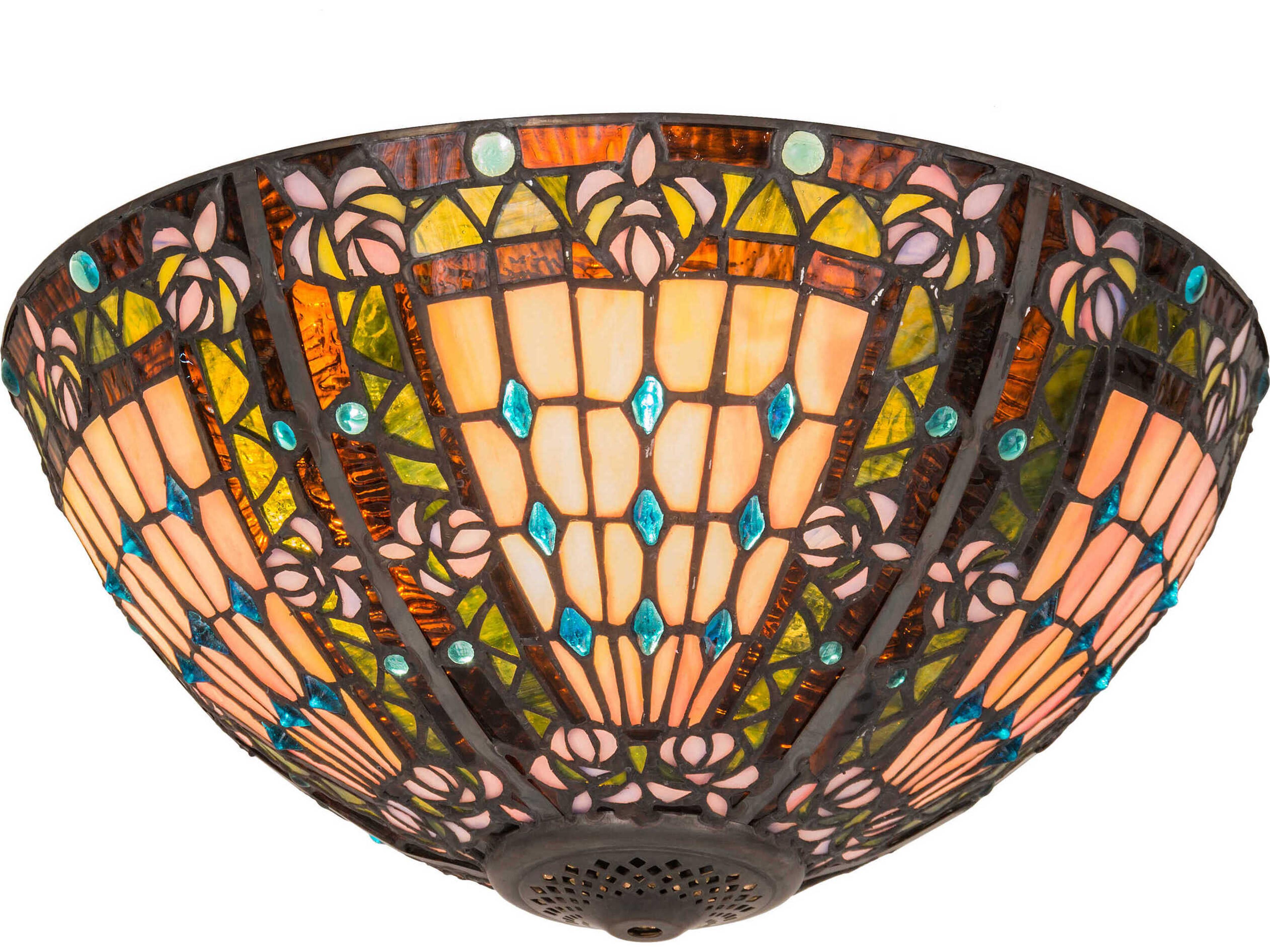 Fleur-de-lis Green Beige Brown Glass Tiffany Wall Sconce