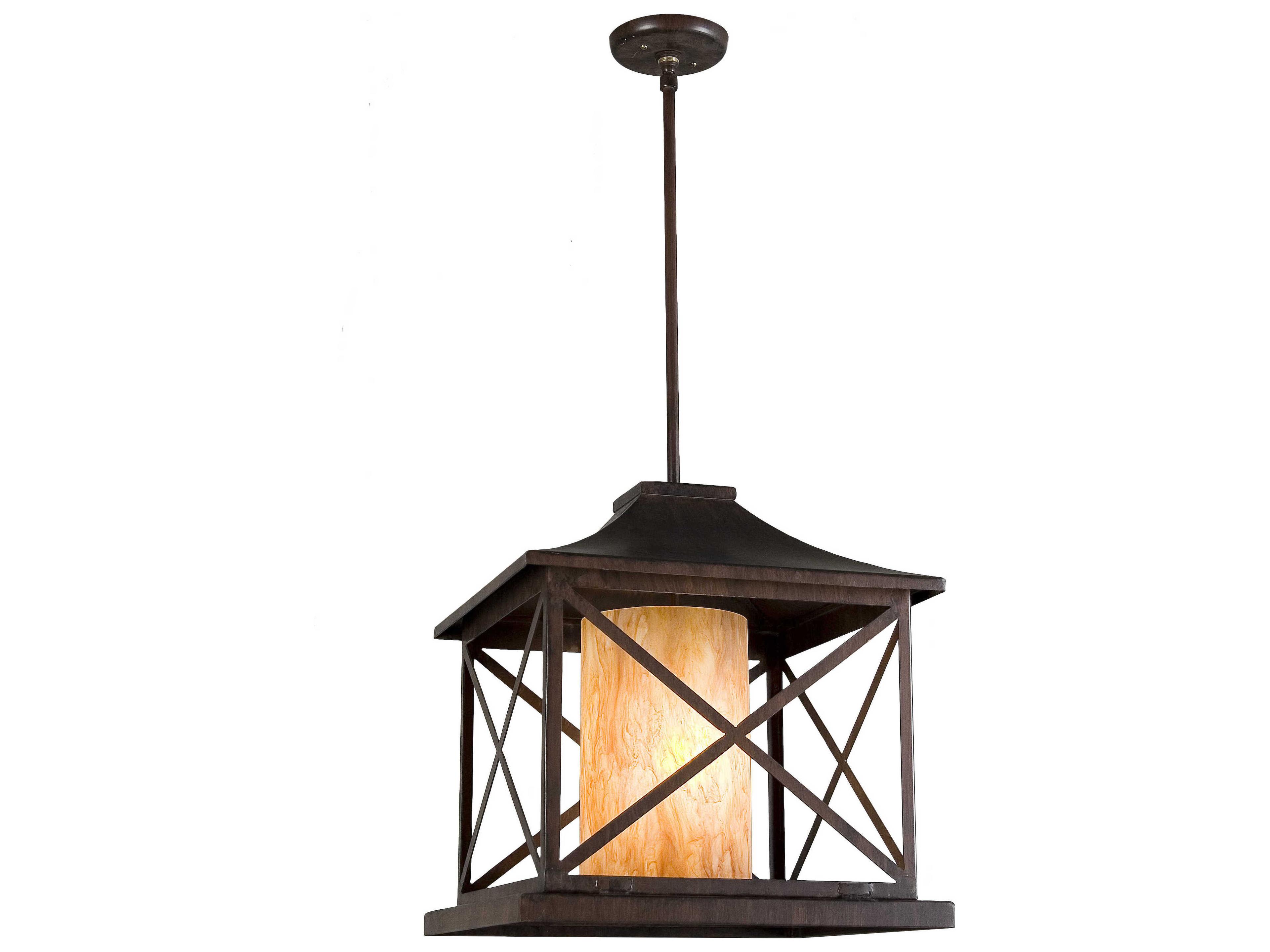 Meyda 1-Light Bronze Glass Cylinder Lantern Pendant