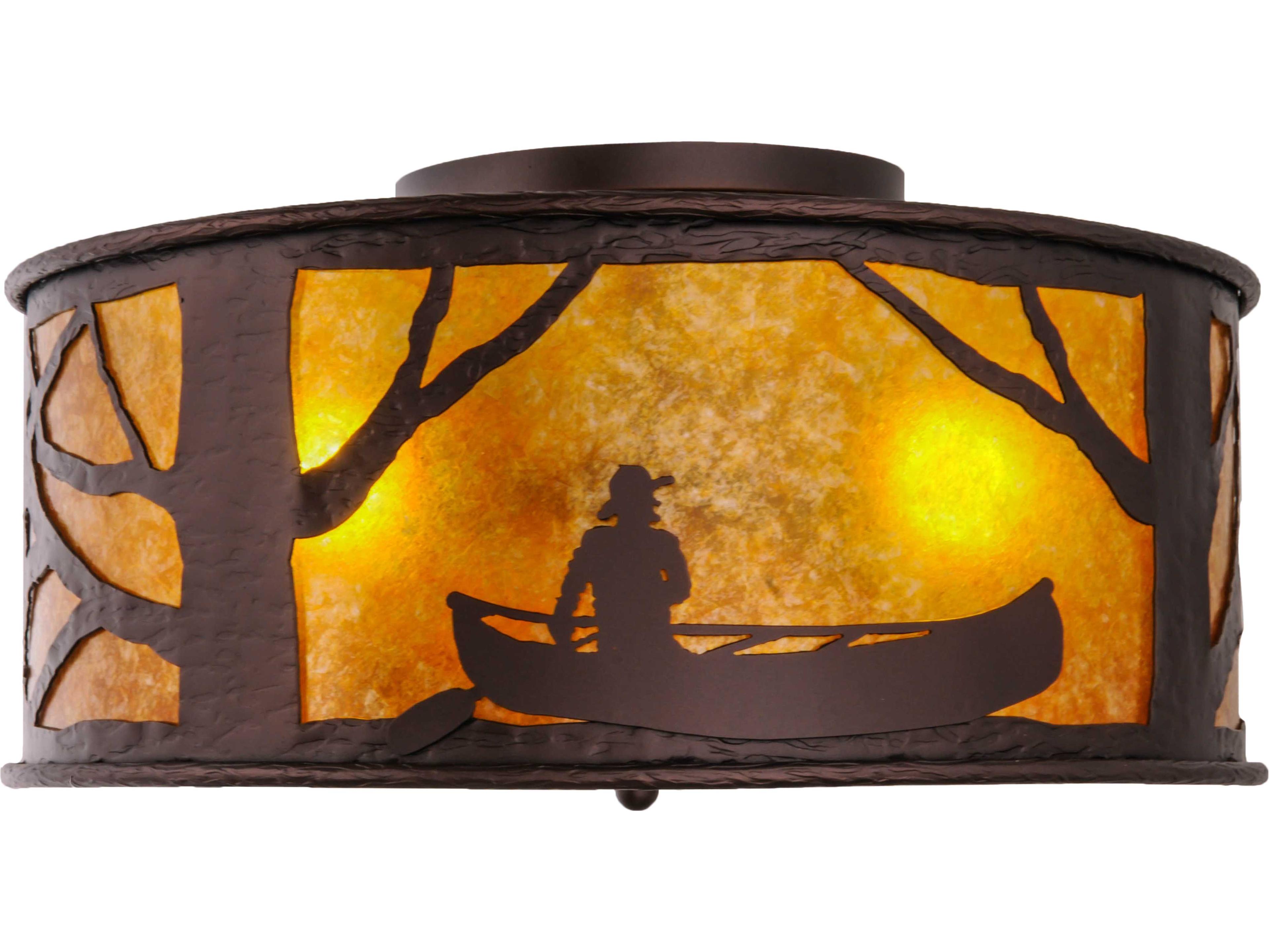 Meyda Canoe At Lake 4-Light Mahogany Bronze amber Drum Flush Mount