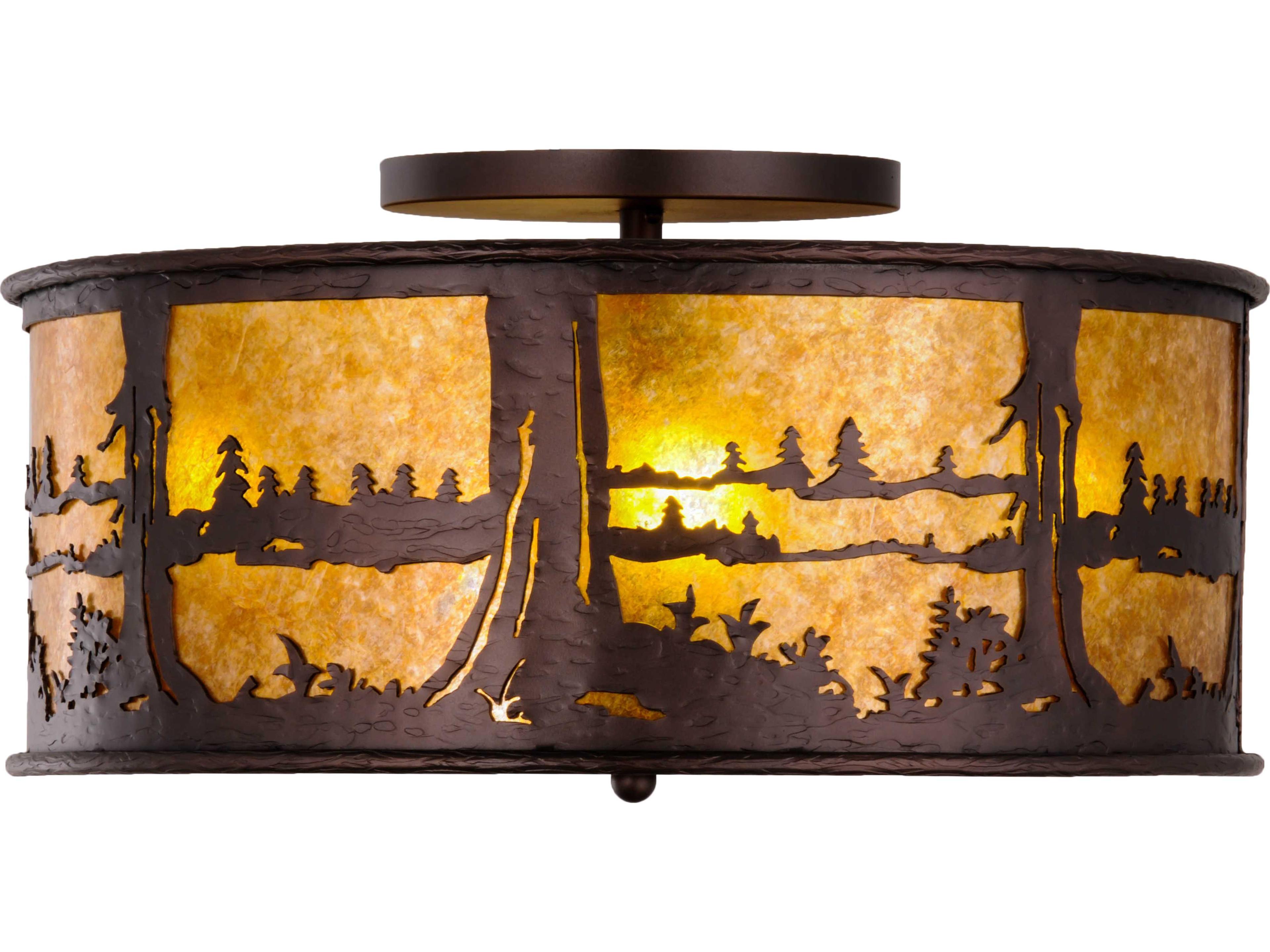 Meyda Quiet Pond 4-Light Mahogany Bronze amber Pinebark Drum Flush Mount