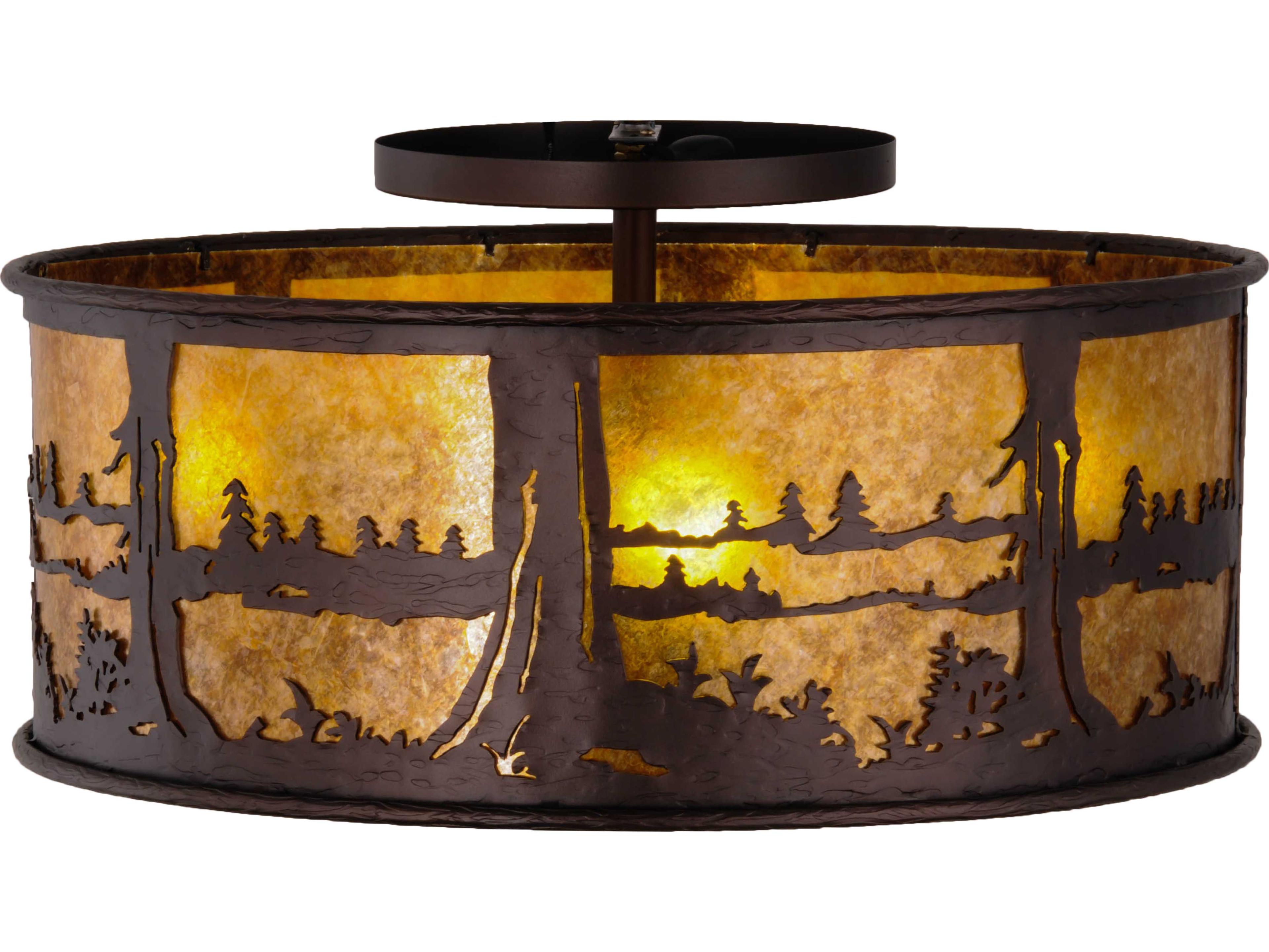 Meyda Quiet Pond 4-Light Mahogany Bronze amber Pinebark Drum Flush Mount