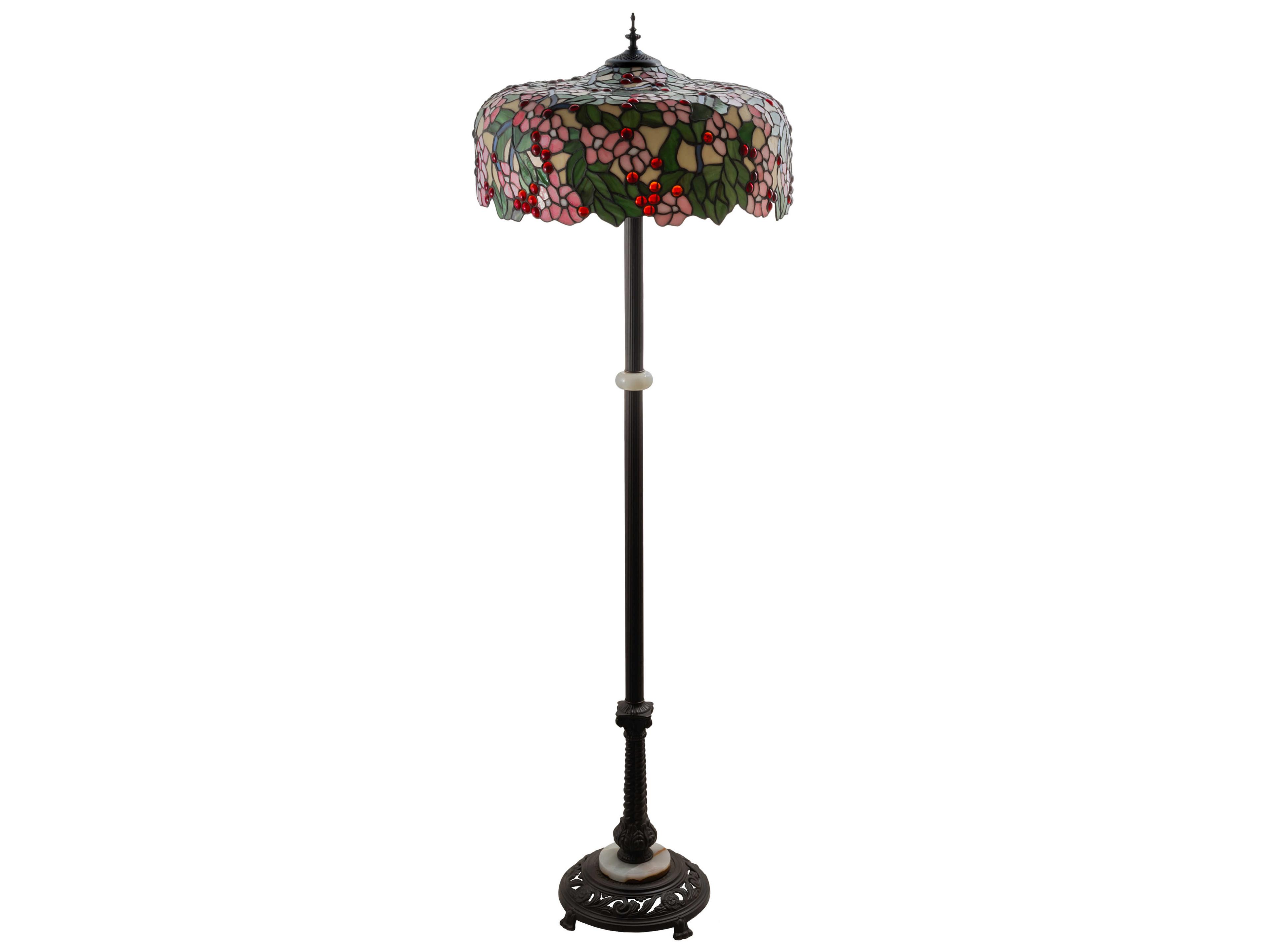 Meyda Tiffany Cherry Blossom Glass Mahogany Bronze Floor Lamp