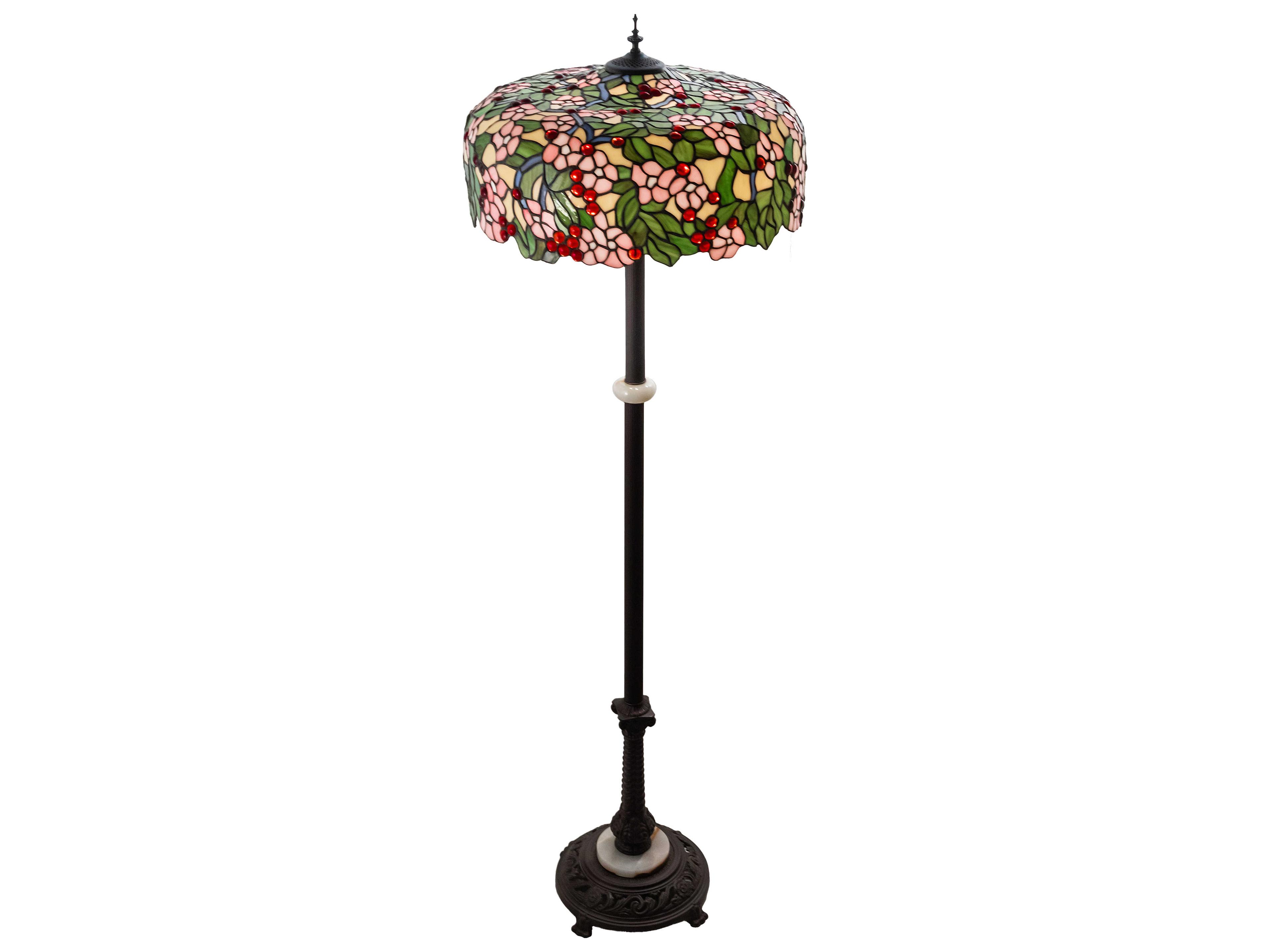 Meyda Tiffany Cherry Blossom Glass Mahogany Bronze Floor Lamp