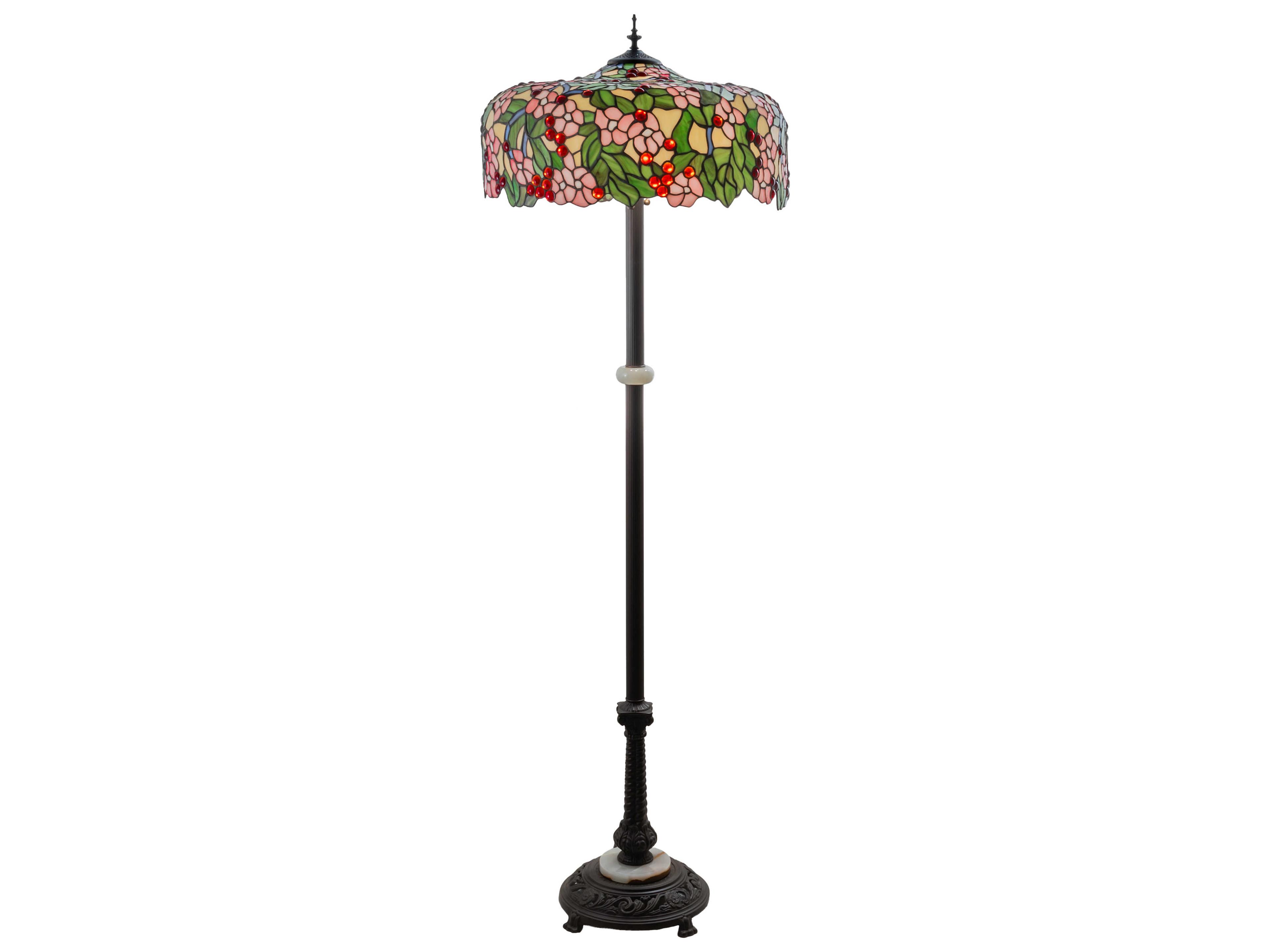 Meyda Tiffany Cherry Blossom Glass Mahogany Bronze Floor Lamp
