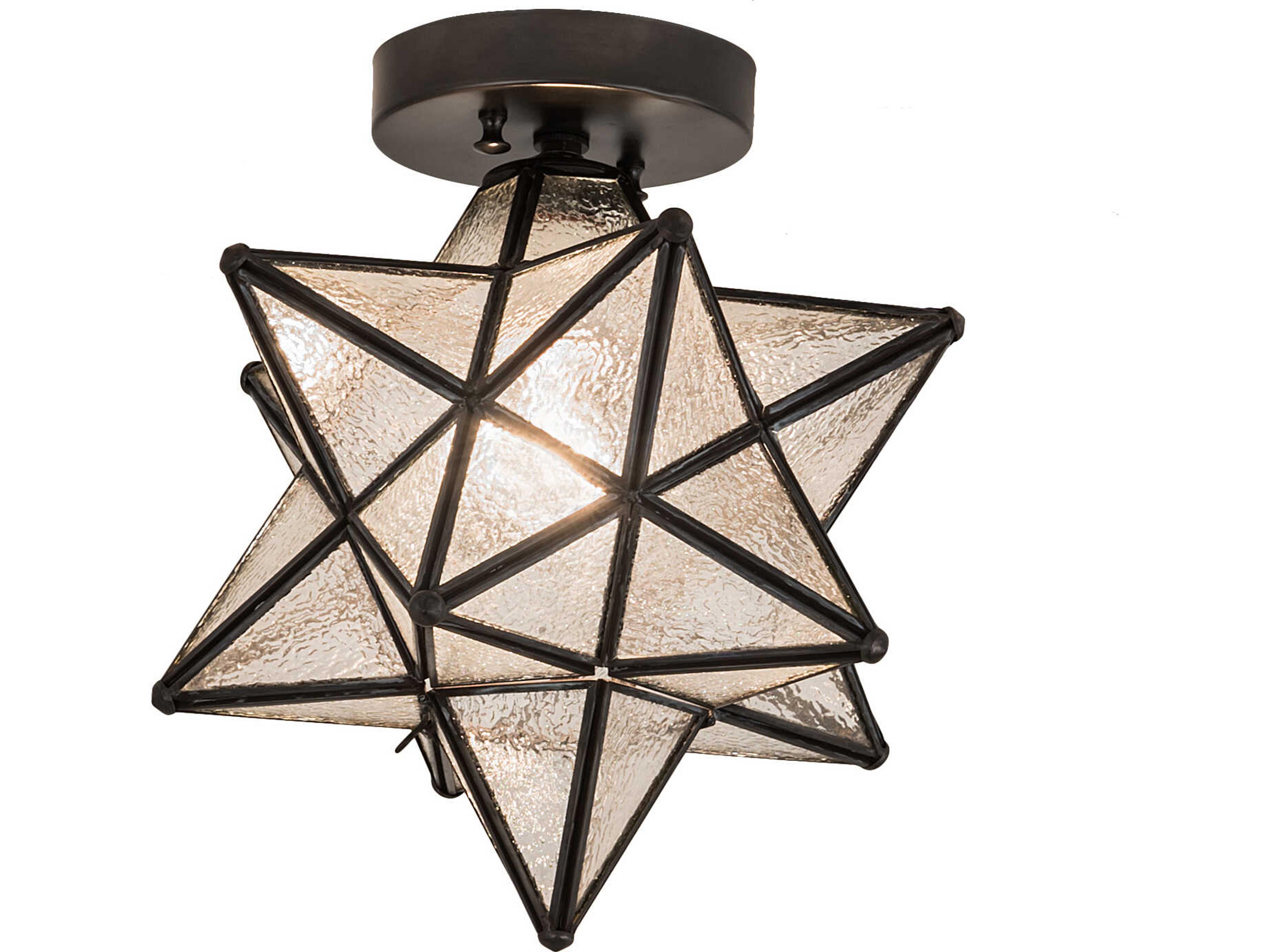 Meyda Moravian Star 1-Light Clear Seeded Glass Brown Geometric Flush Mount